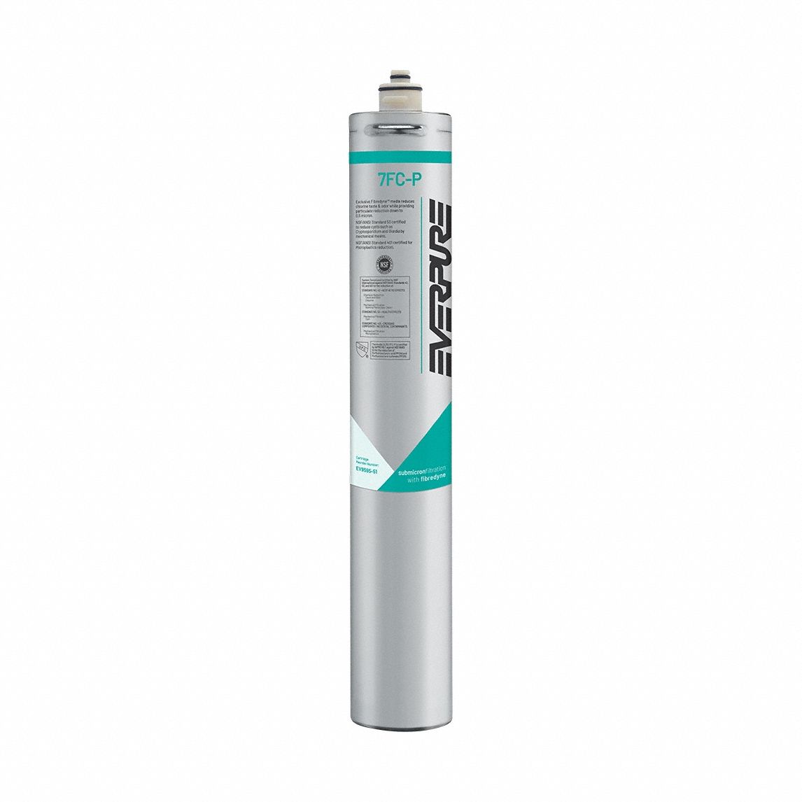 EVERPURE Water Filter Cartridge: 0.5 micron, 1.67 gpm, 20 11/16 in Overall Ht, 10,000 gal (MPN EV959551). Key specifications — Brand: EVERPURE; Reduces: Chlorine Taste; Filter Media: Fibredyne II.