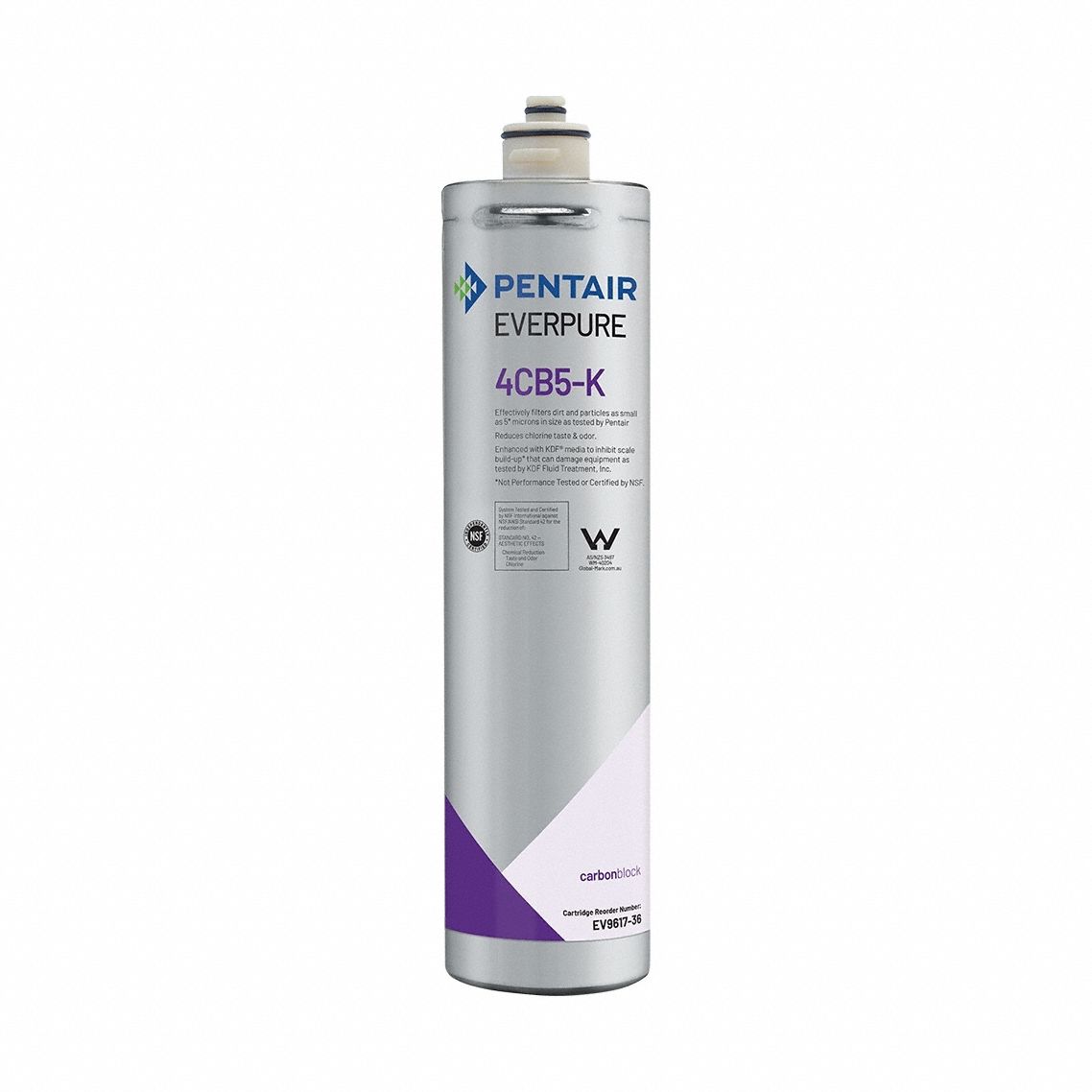 EVERPURE Water Filter Cartridge: 5 micron, 1.67 gpm, 6,000 gal, 12 3/4 in Overall Ht (MPN EV961736). Key specifications — Filter Media: Carbon Block; Brand: EVERPURE.