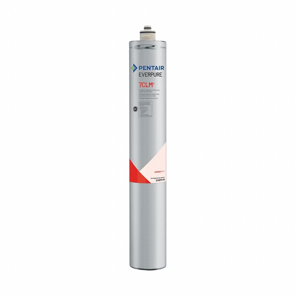 EVERPURE Water Filter Cartridge: 5 micron, 1.67 gpm, 7,500 gal, 20 11/16 in Overall Ht (MPN EV977100). Key specifications — Filter Media: Catalytic Carbon; Brand: EVERPURE.