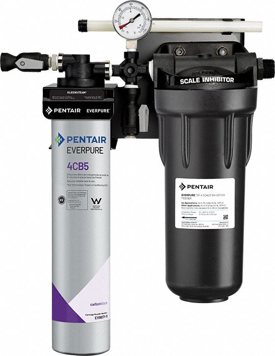 Water Filtration System: 1.7 gpm, NPT, 15 1/4 in Overall Ht, Carbon Block