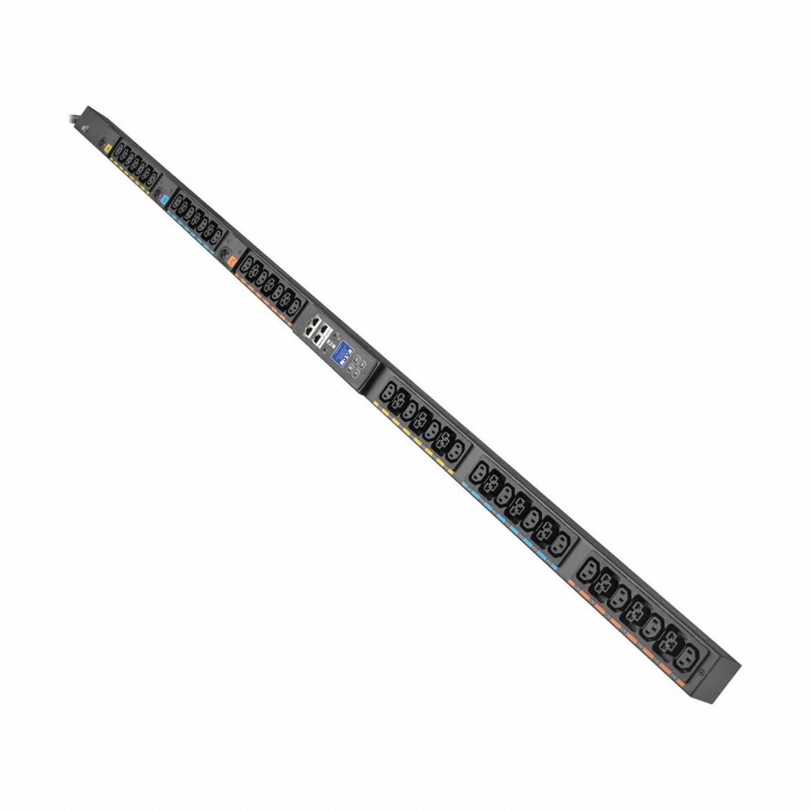 EATON TRIPP LITE PDU: Single-Phase, 208V AC, 42 Outlets, (18) C39/(24) C13, Metered, 0 RU (MPN EVMAL630X). Key specifications — attr928758: NEMA L6-30P; attr928730: EATON TRIPP LITE; attr1314318: Single-Phase; attr928747: 208V AC; attr928761: (18) C39; attr928752: Vertical Rack; attr982487: Front or Side.