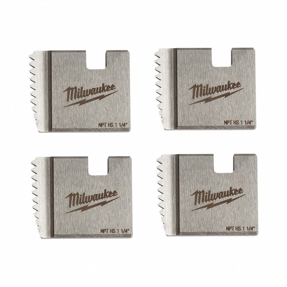 Pipe Threading Die Head: 1 1/4 in Pipe, NPT, Right Hand, High Speed Steel, 4 No. of Dies, 4 PK