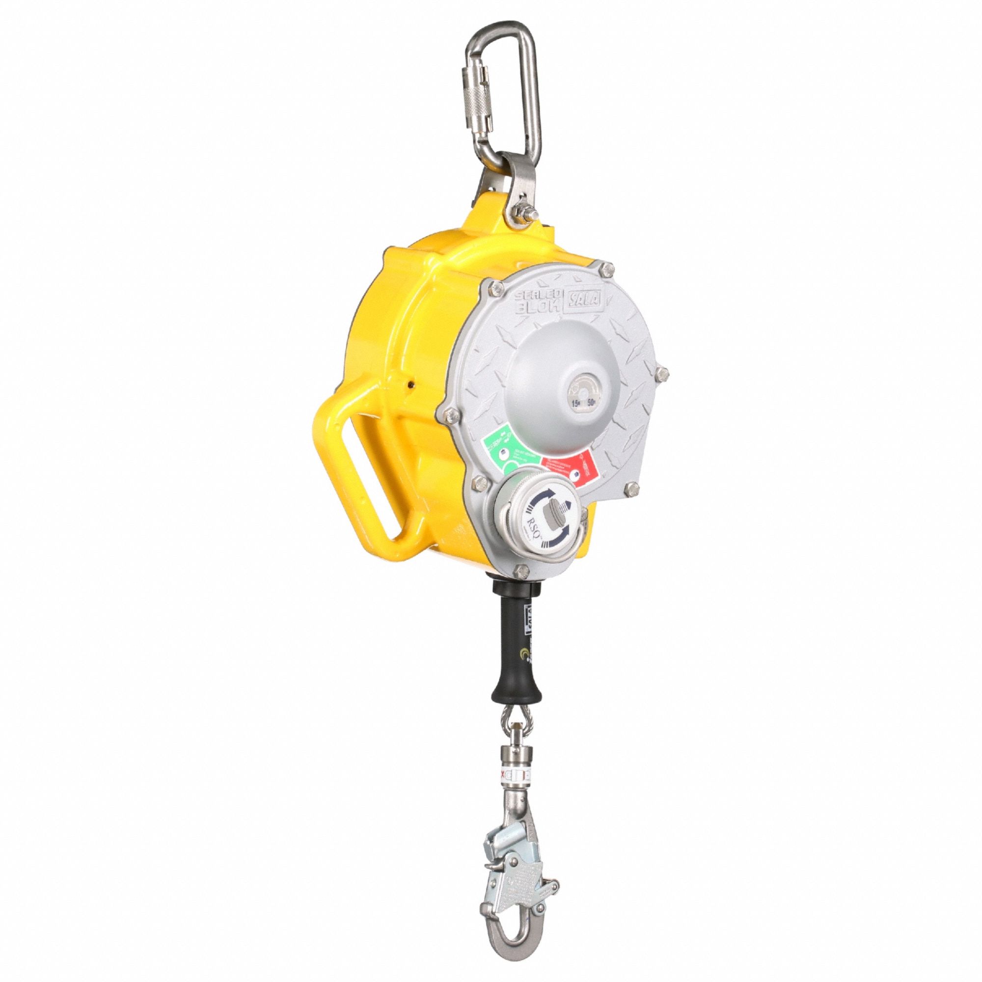 Self-Retracting Lifeline: Carabiner Anchor, Harness Swivel Snap Hook, 3 Legs, 1/4 in Line