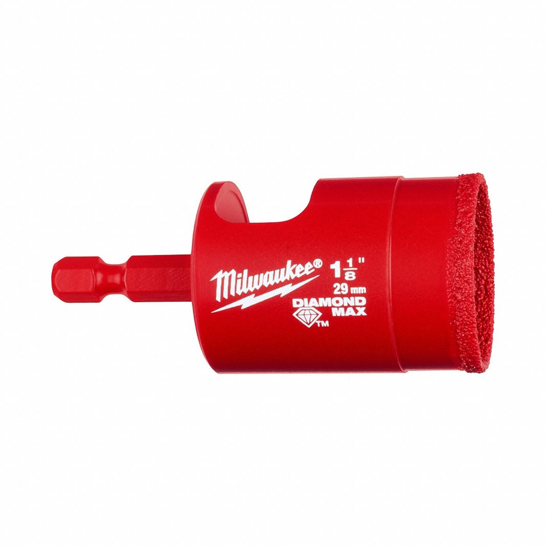 Hole Saw: 1 1/8 in Saw Dia., 1 1/2 in Max. Cutting Dp, Diamond Grit