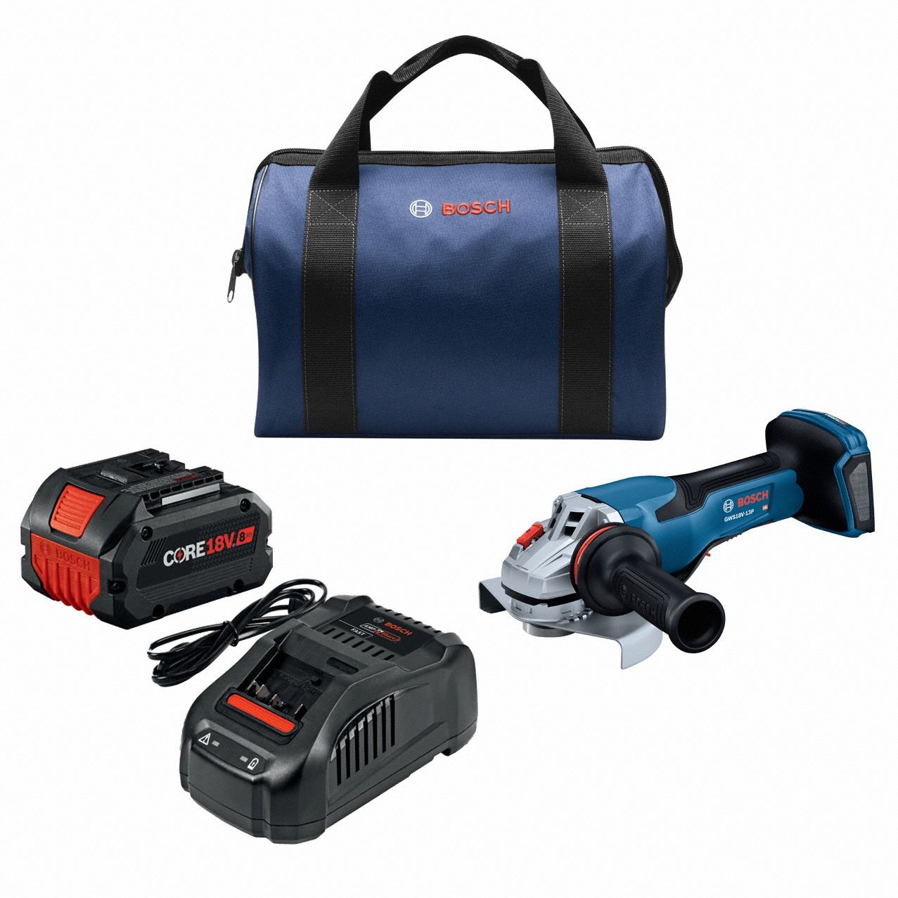 Angle Grinder Kit: 5 in_6 in Wheel Dia, Brushless Motor, 8.0 Ah, 18V DC, Std Head, Barrel Grip Grip