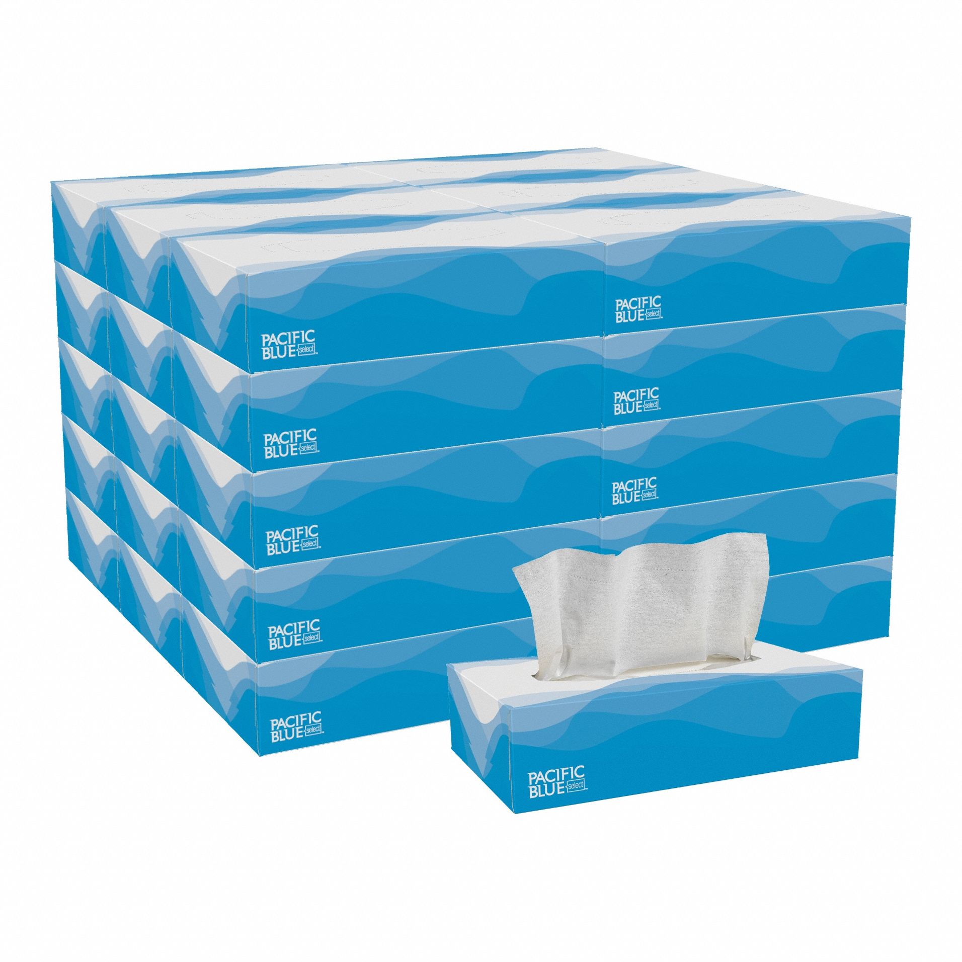Facial Tissue: Flat, Pacific Blue Select®, 7 1/2 in x 8 3/4 in Sheet Size, 30 PK