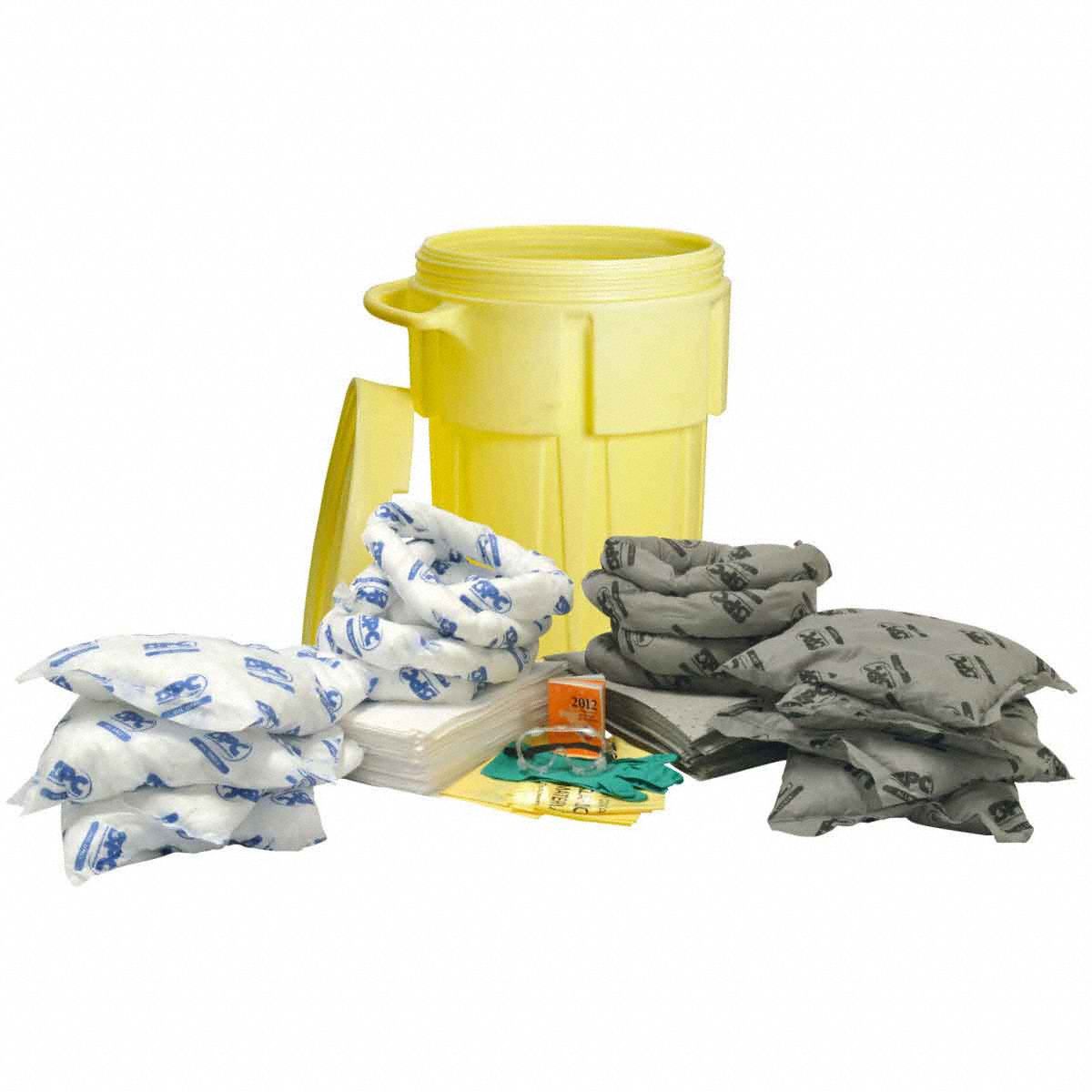 Spill Kit: 55 gal Volume Absorbed Per Kit, 55 gal Drum, Handbook, Yellow, Drum