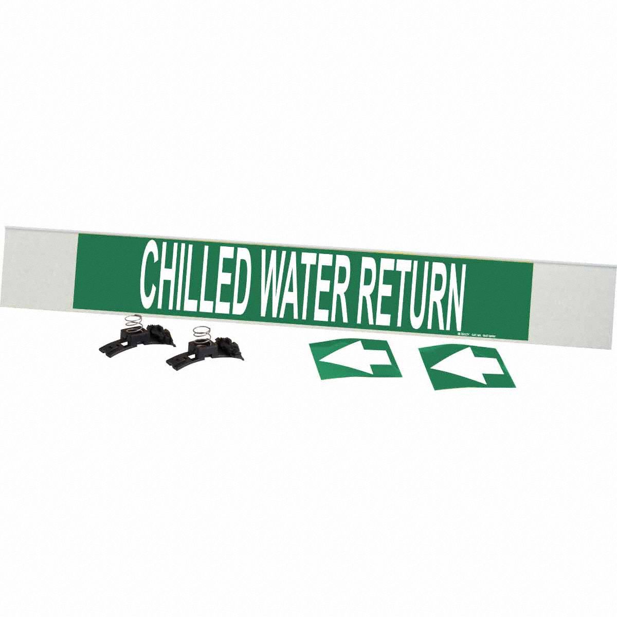 Pipe Marker: Chilled Water Return, Green, White, Fits 8 in and Larger Pipe O.D., 1 Pipe Markers