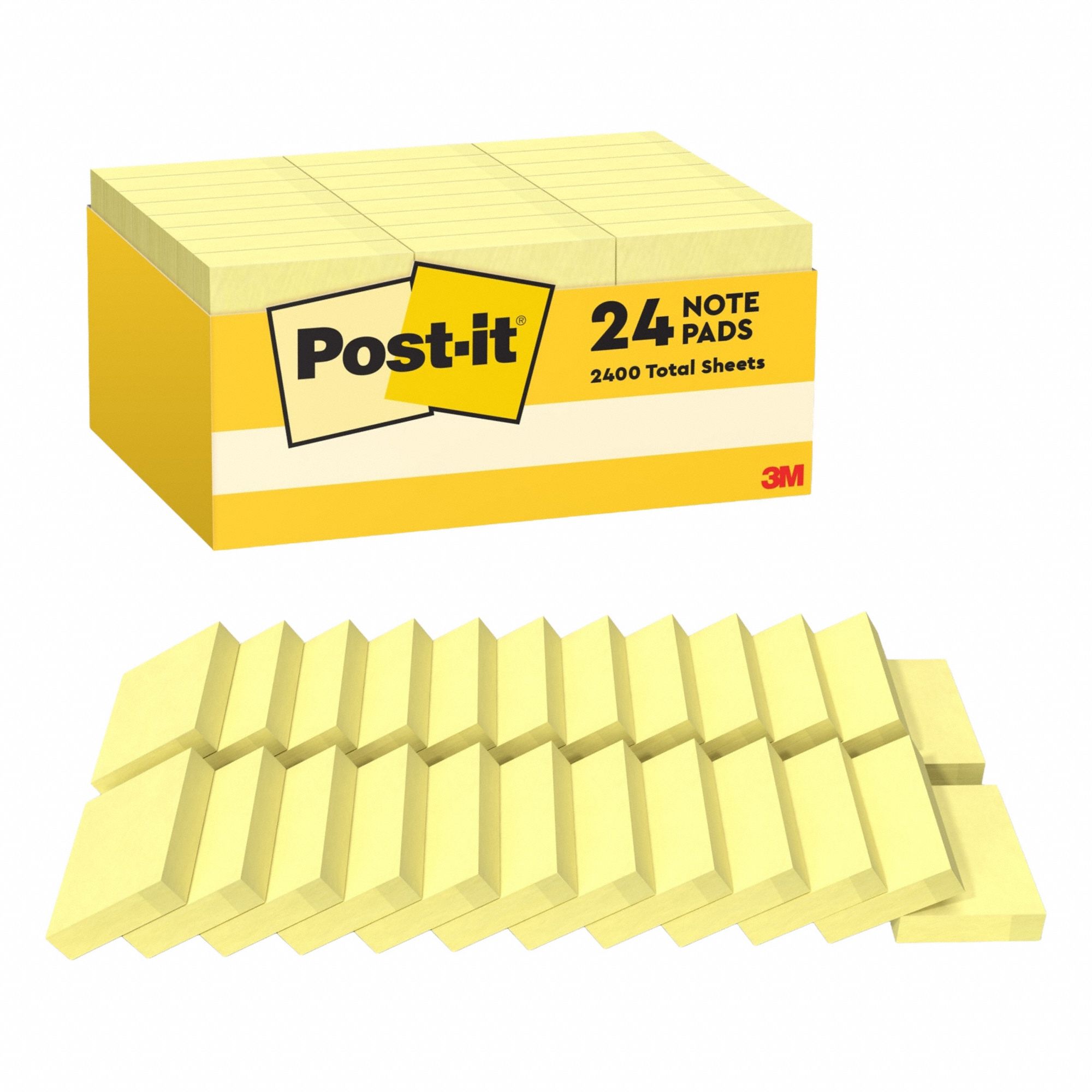 Sticky Notes: Yellow, Std, 90 Sheets per Pad, 24 Pads per Pack, 1 3/8 in x 1 7/8 in, 24 PK