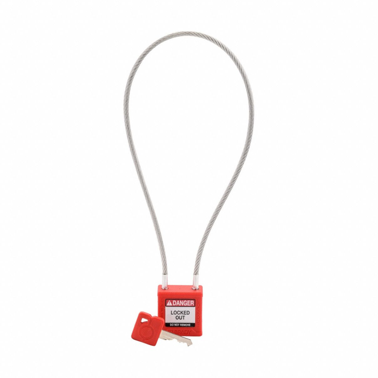 Lockout Padlock: Keyed Different, Nylon, Compact Body Body Size, Sheathed Cable, Extended, Red
