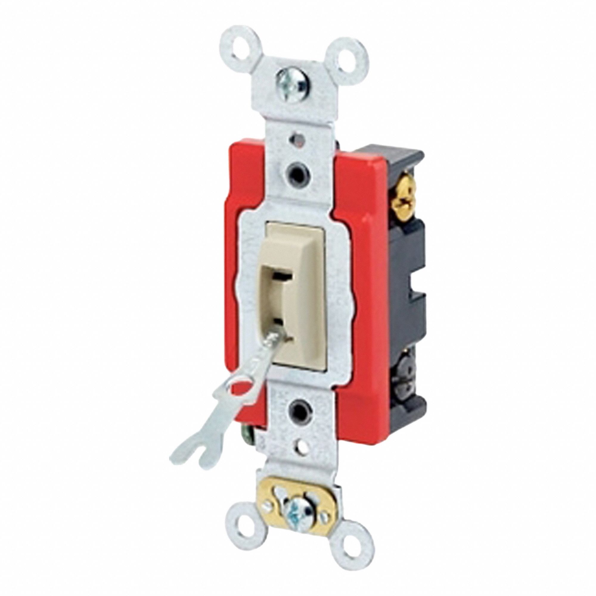 AC Quiet Switch: Toggle Switch, 4-Way, Ivory, 20 A, 120/277V AC, Screw Terminals