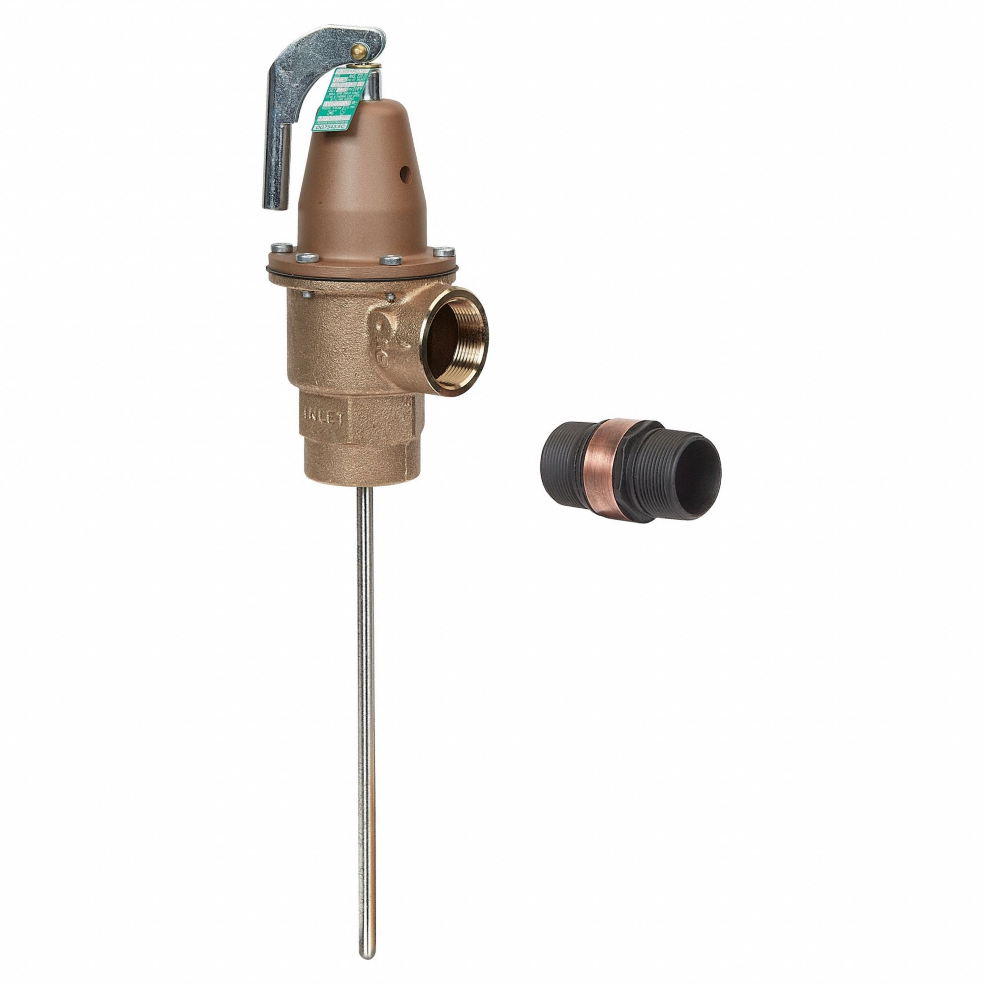 Relief Valve: FNPTF x FNPTF, 1 1/4 in x 1 1/4 in, Copper Silicon Alloy, 8 1/2 in Overall Ht