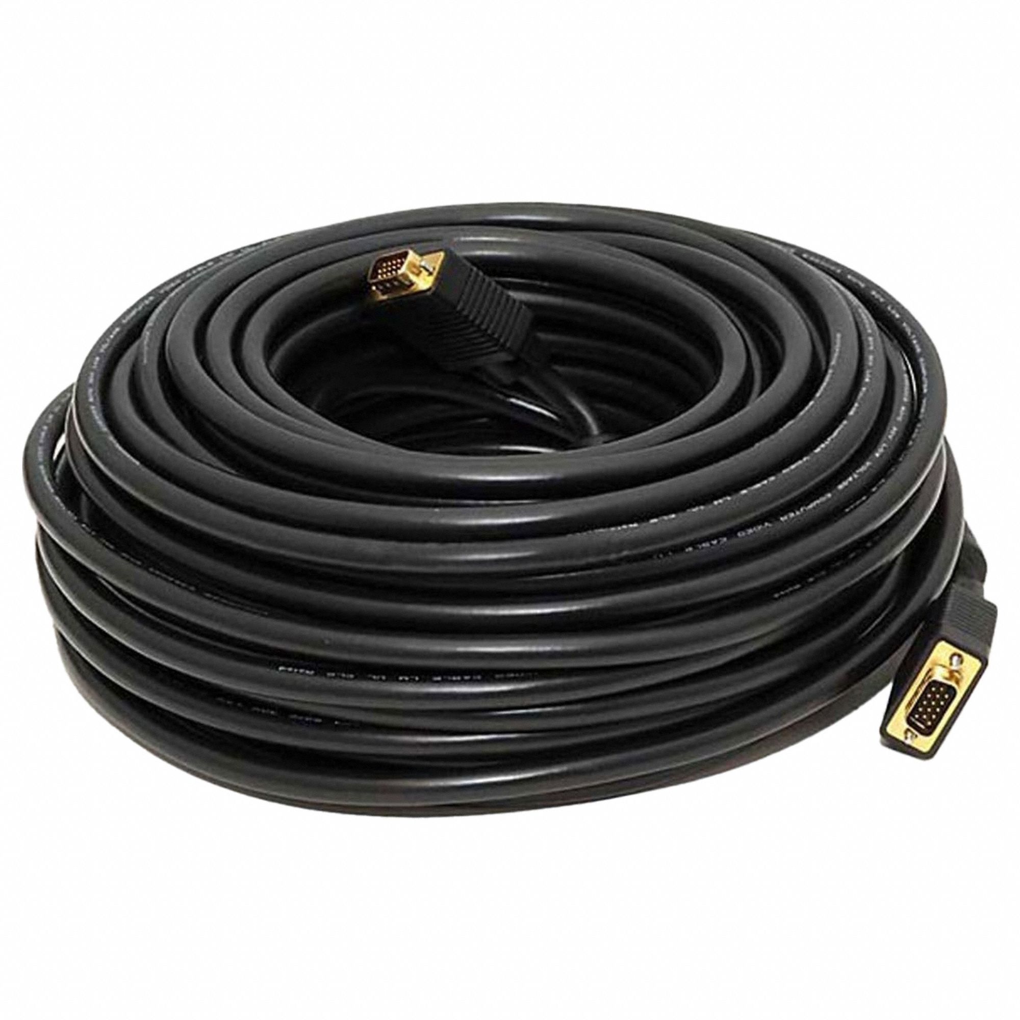 Computer Video Cable: VGA Male to VGA Male Connection, 100 ft Cable Lg, Shielded, Black