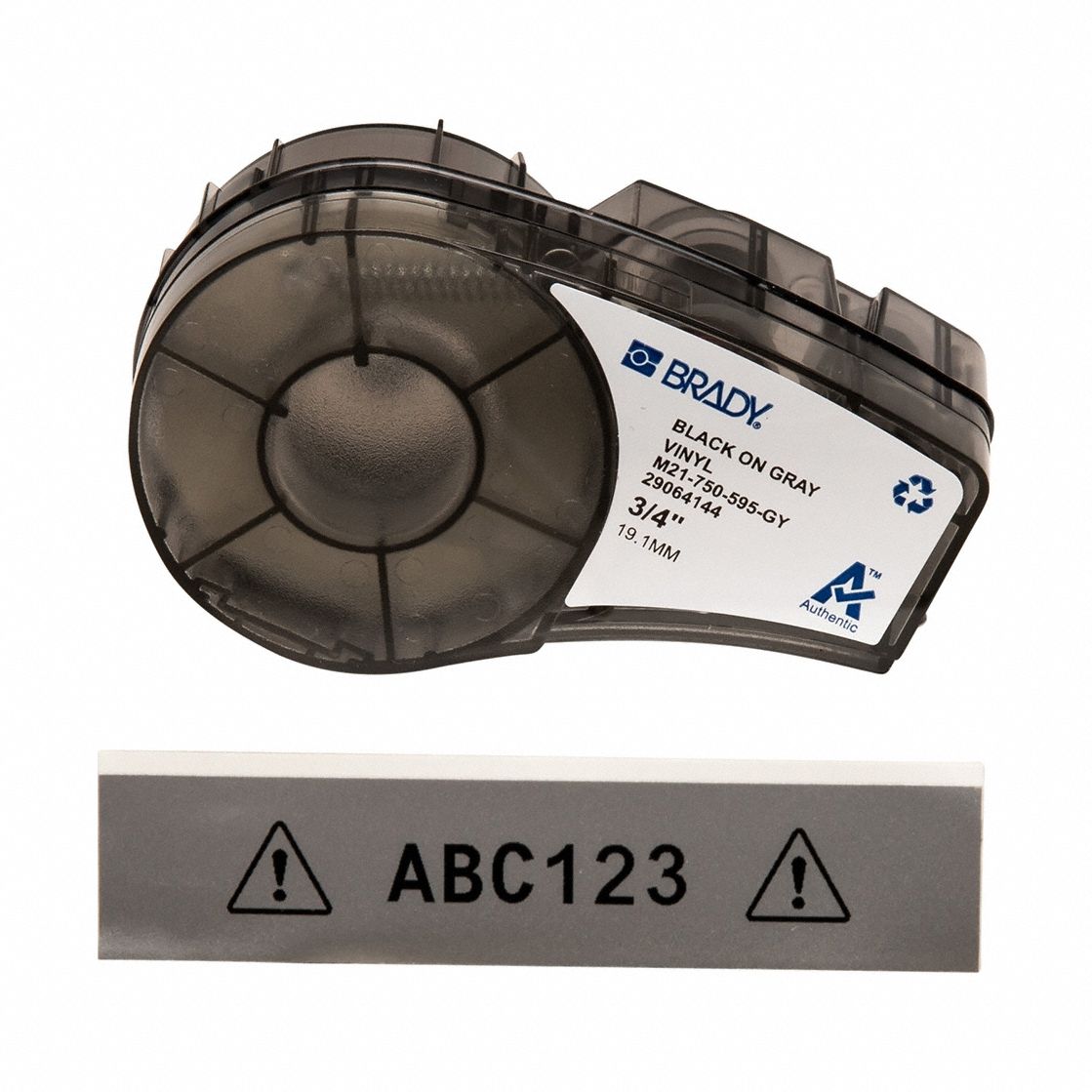 Combined Label and Ribbon Cartridge: 3/4 in x 21 ft, Vinyl, Gray (Gloss), Indoor/Outdoor