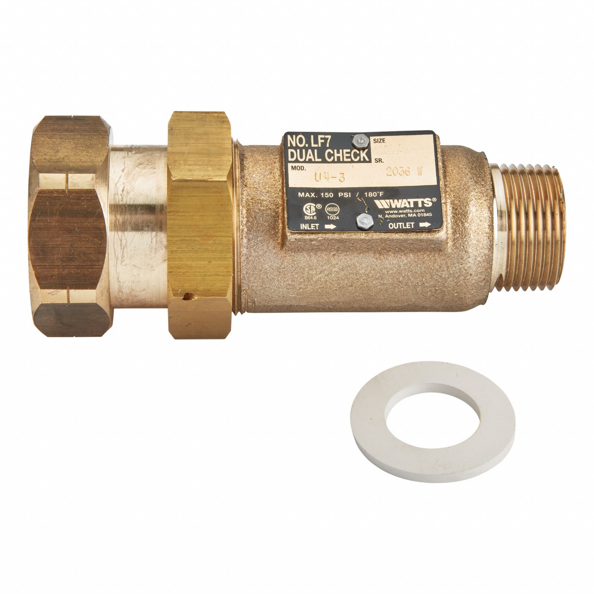 Backflow Preventer: LF7R, 1 in Pipe Size, FNPT x MNPT, 26 gpm Flow Rate, 1 in Overall Lg, EPDM