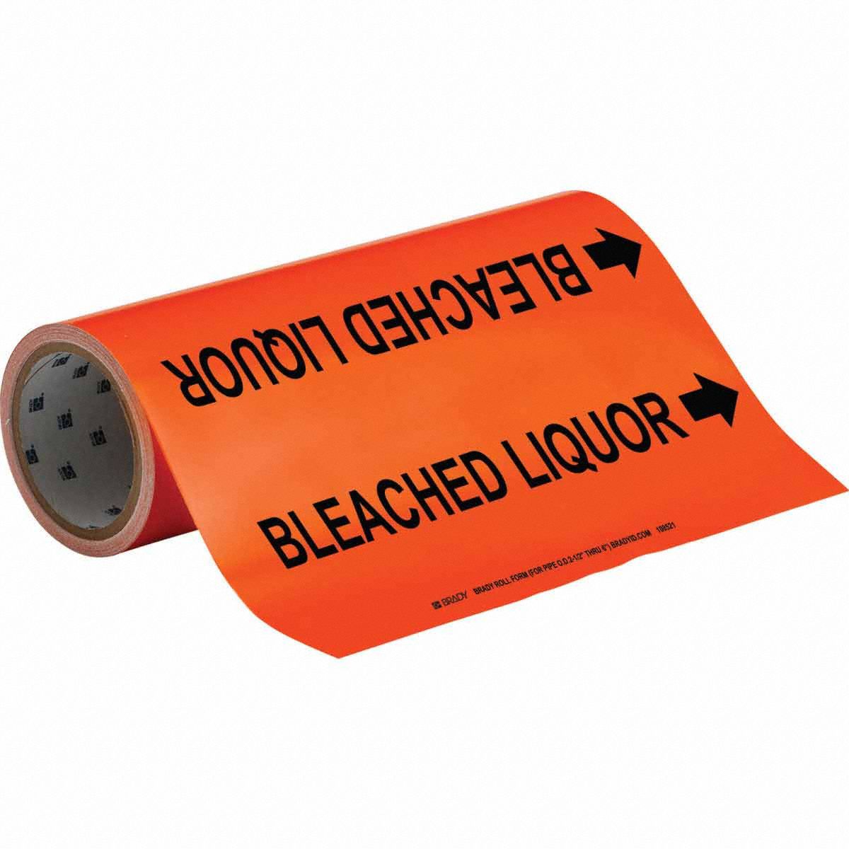 Pipe Marker: Bleached Liquor, Orange, Black, Fits 2 1/2 to 6 in Pipe O.D., 30 Pipe Markers
