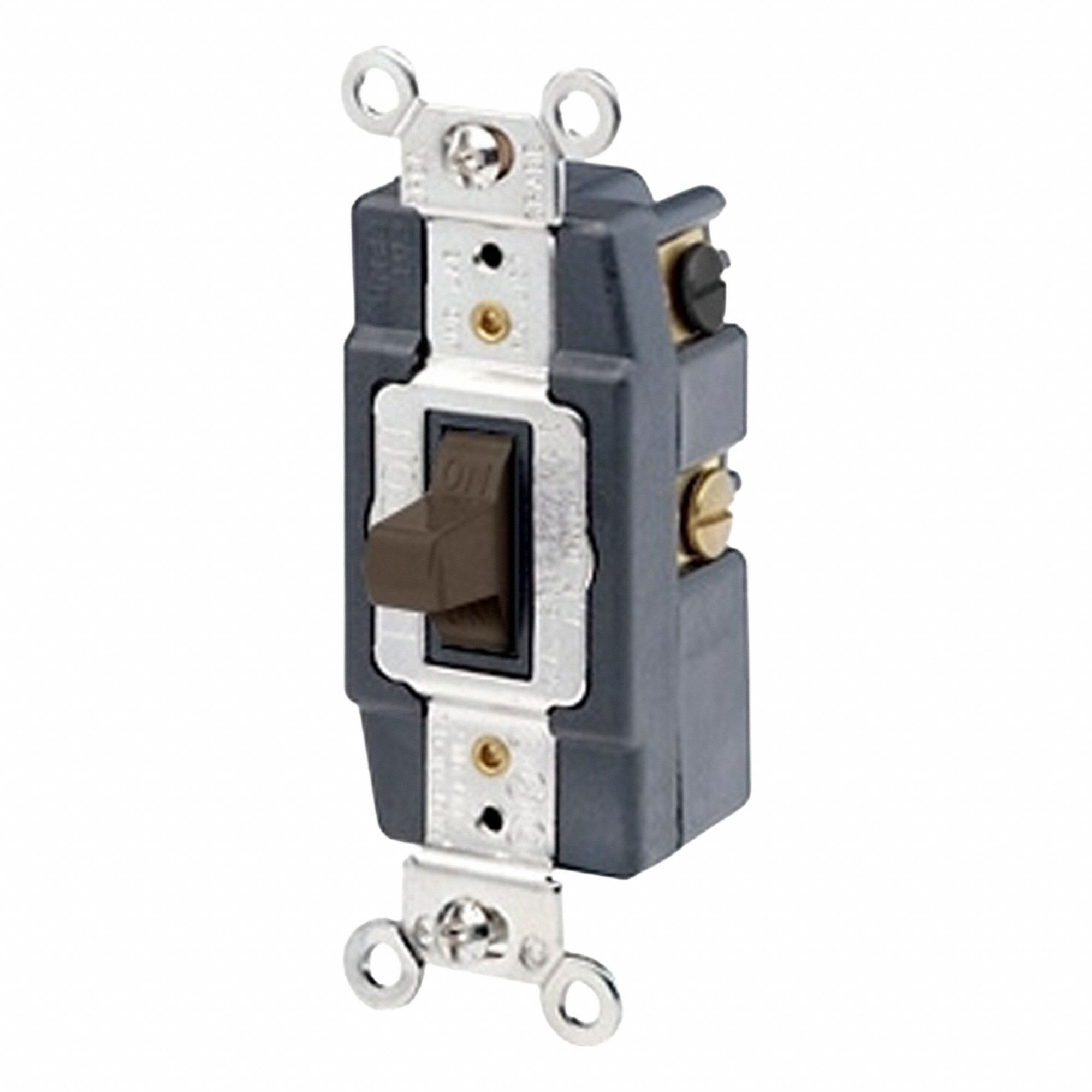 AC Quiet Switch: Toggle Switch, Double Pole/Double Throw, Brown, 15 A, 120/277V AC, Screw Terminals