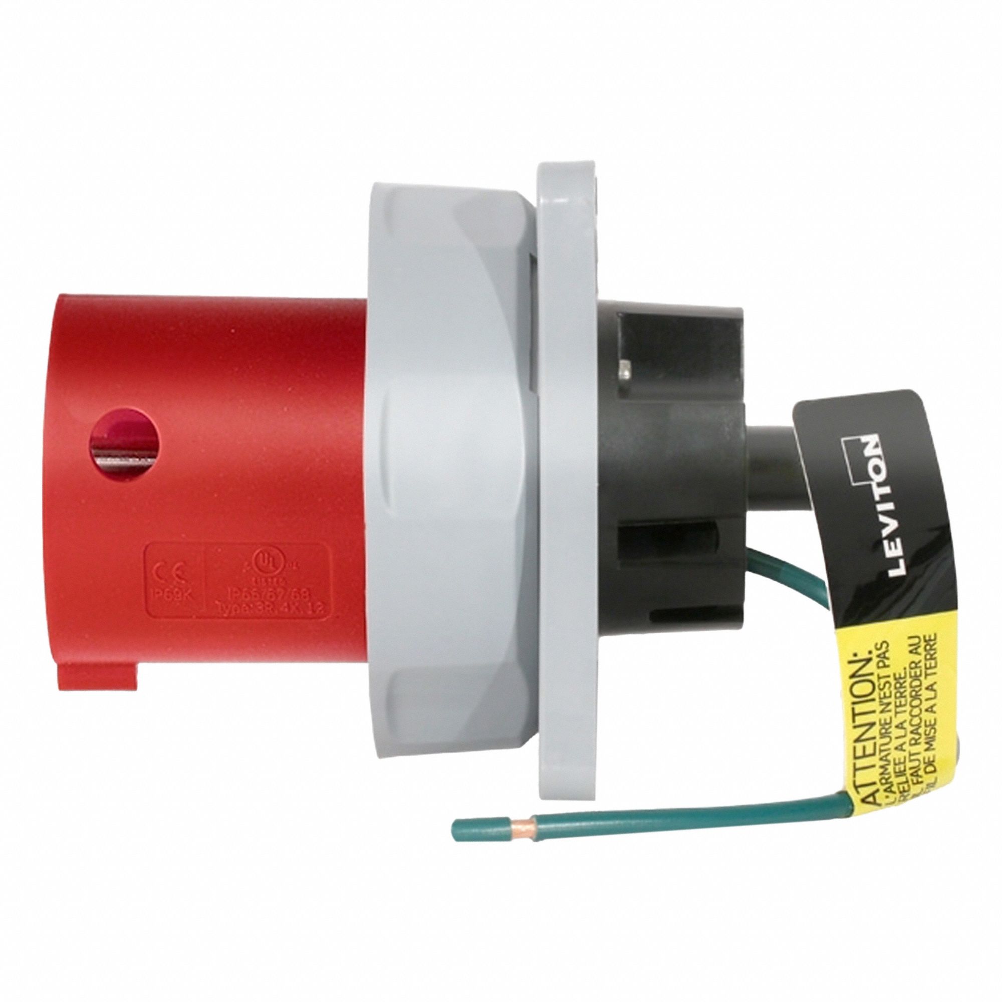 Pin and Sleeve Inlet: 60 A, 277/480V AC, IEC Grounding, Red, 15 hp Horsepower Rating