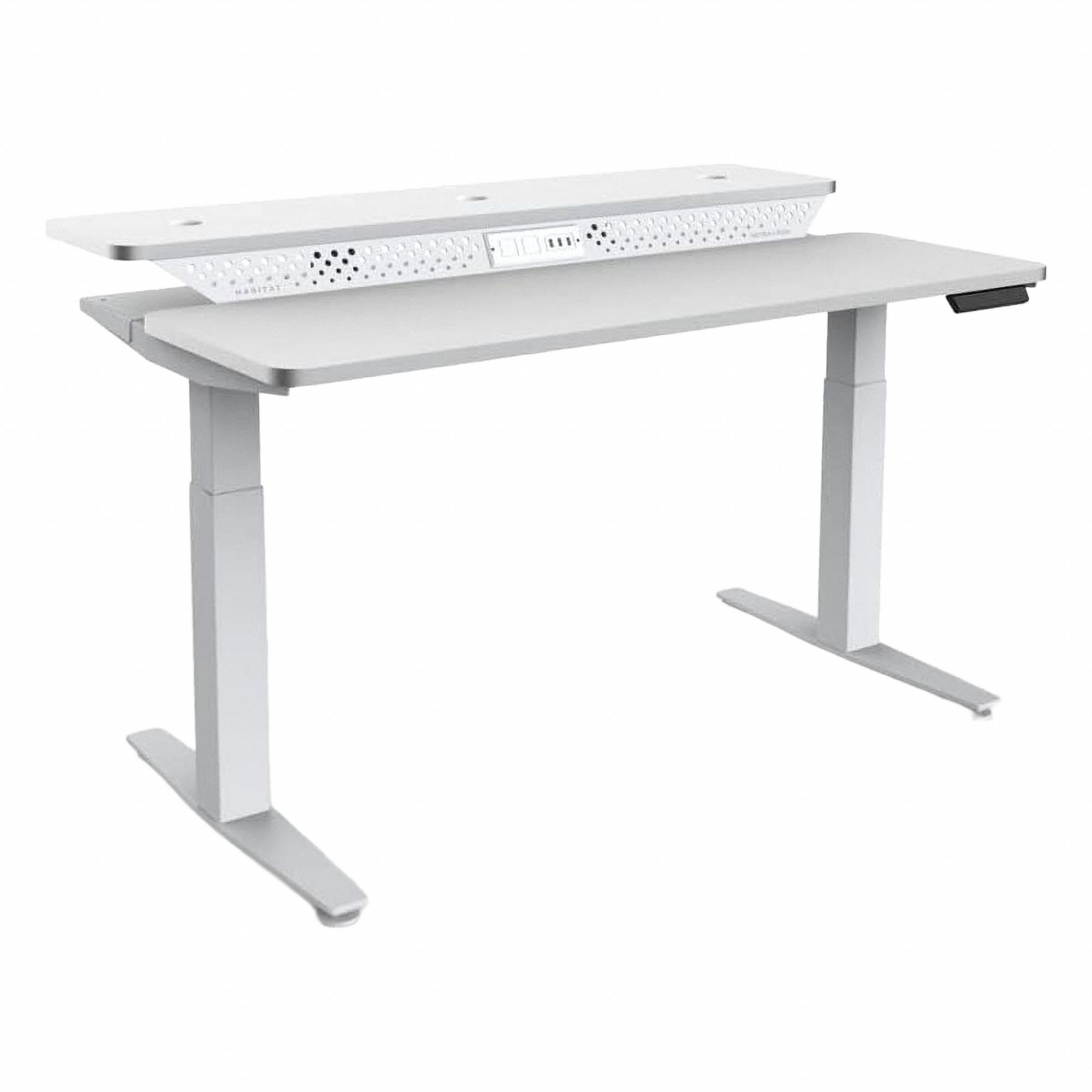 Electric Sit-Stand Desk: White, Wood, 48 in Overall Wd, 30 in Overall Dp, Laminate/Steel