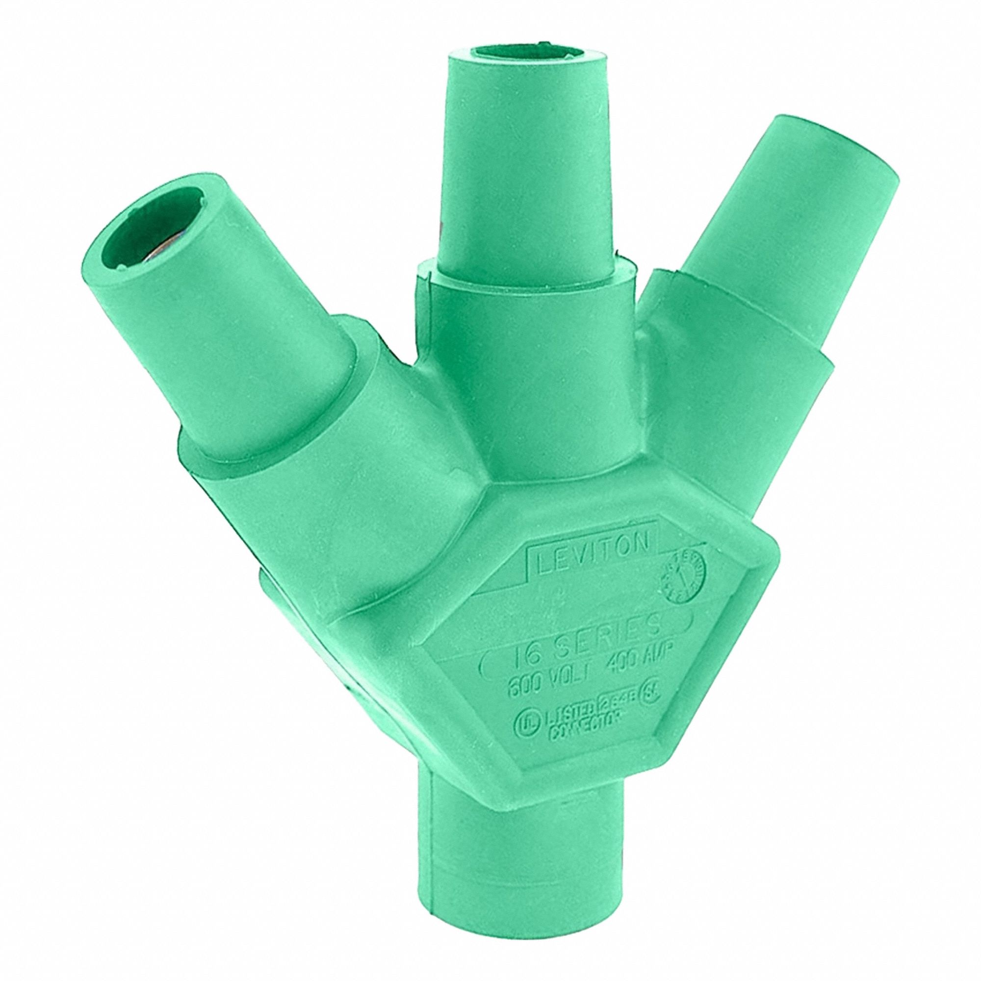 3-Fer Adapter: Male-Female-Female-Female, 400 A, Green
