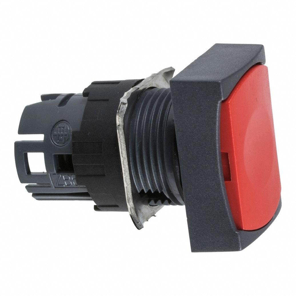 Flush Push Button: Red, 16 mm Mounting Size, Non-Metallic, Momentary