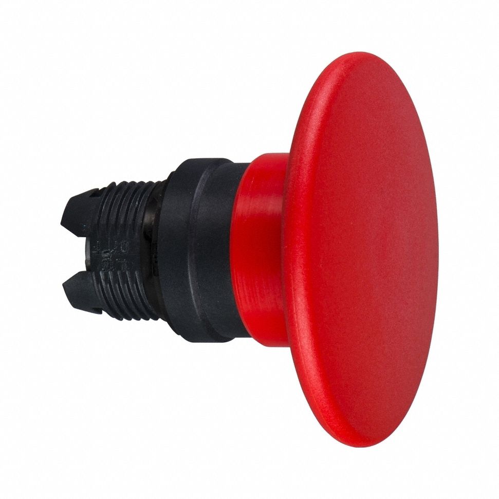 Mushroom Head Push Button: Red, 22 mm Mounting Size, Non-Metallic, Momentary