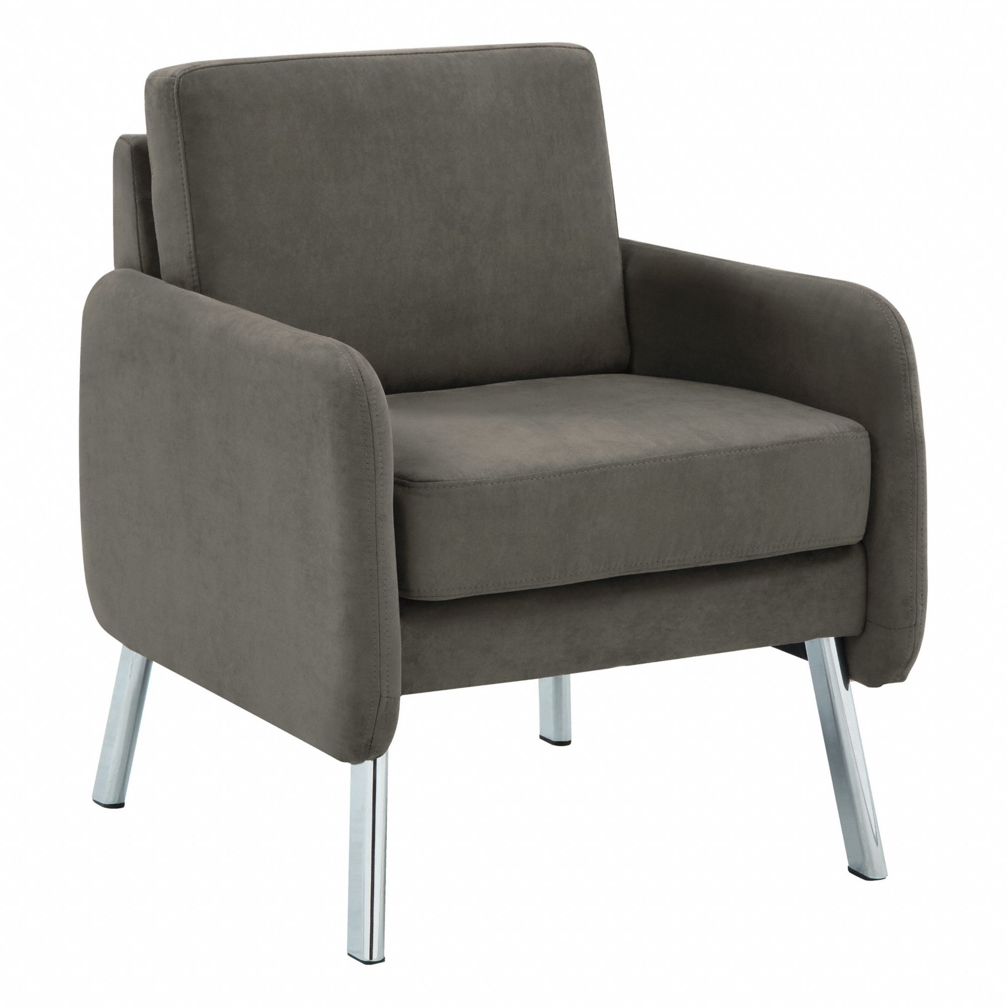 Armchair: Gray, Gray, 4 Casters/Glides, 26 in Overall Wd, 33 1/2 in Overall Ht, Leather