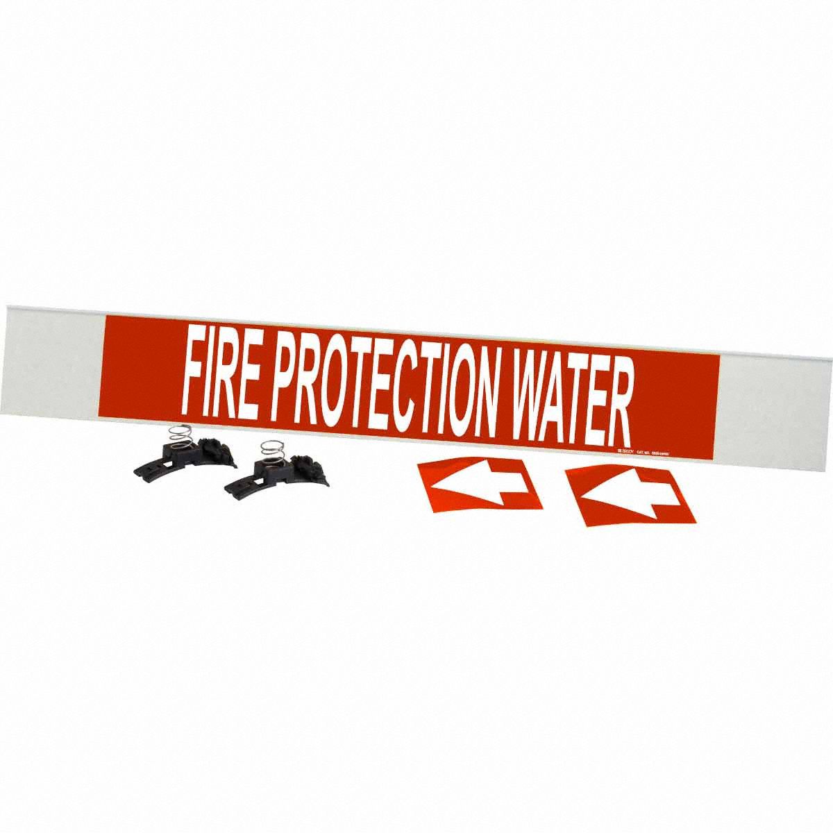 Pipe Marker: Fire Protection Water, Red, White, Fits 8 in and Larger Pipe O.D., 1 Pipe Markers