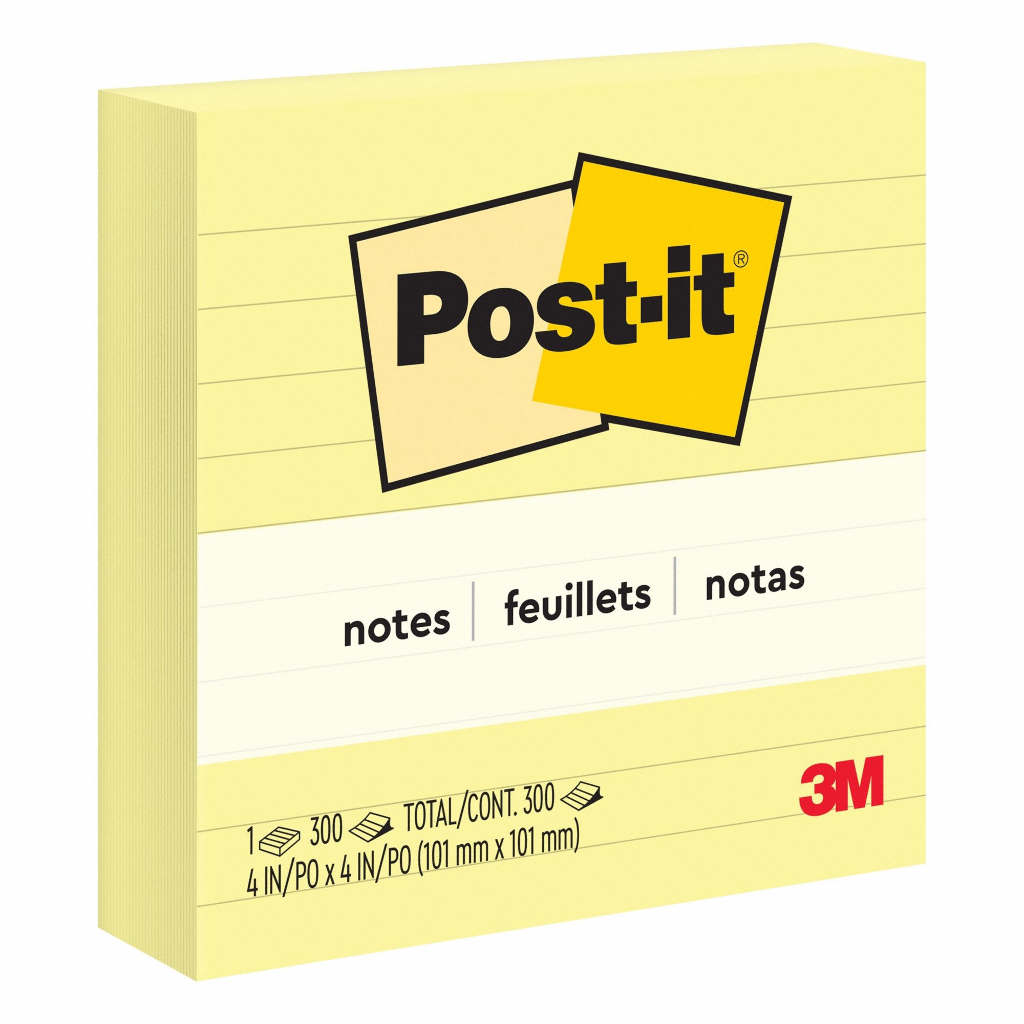 Sticky Notes: Yellow, Std, 300 Sheets per Pad, 1 Pads per Pack, 0% Recycled Content, 12 PK