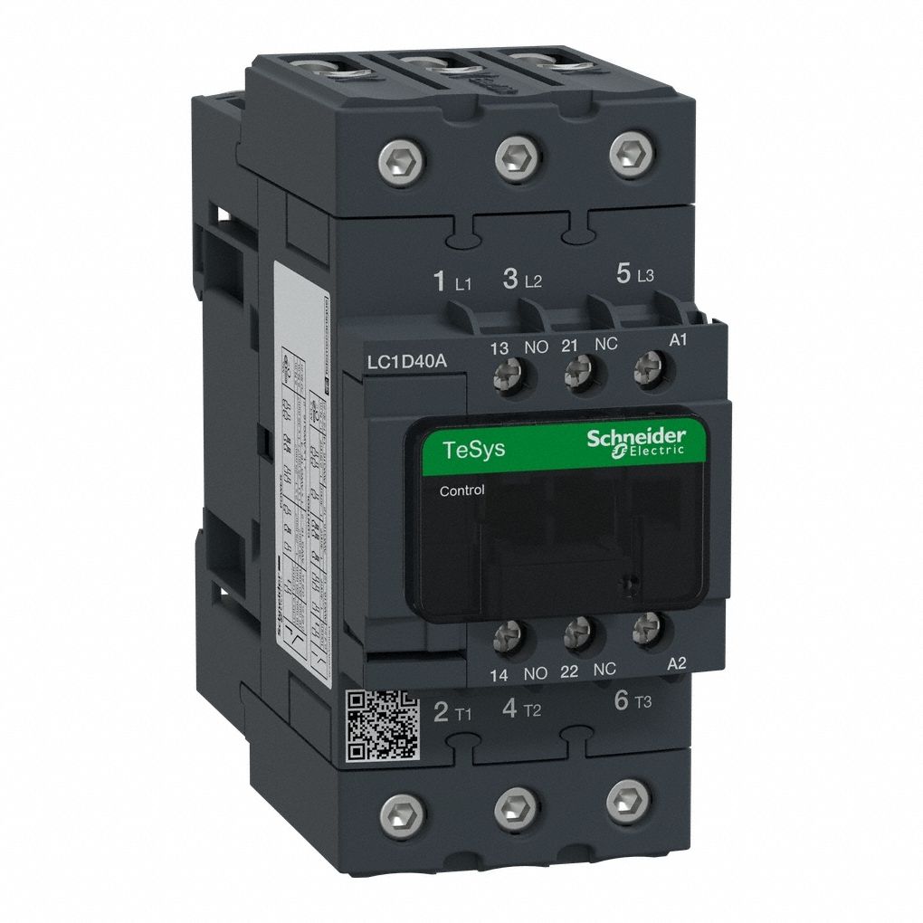 IEC Magnetic Contactor: Non-Reversing, 3 Poles, 3NO Contacts, 40 A, 24V AC Coil, 1NO/1NC