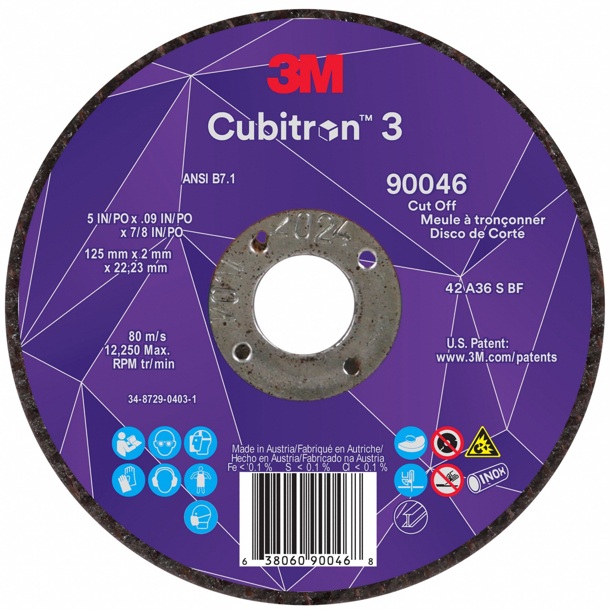 Cut-Off Wheel: Type 27, 5" x 0.09" x 7/8", Ceramic, 36 Grit