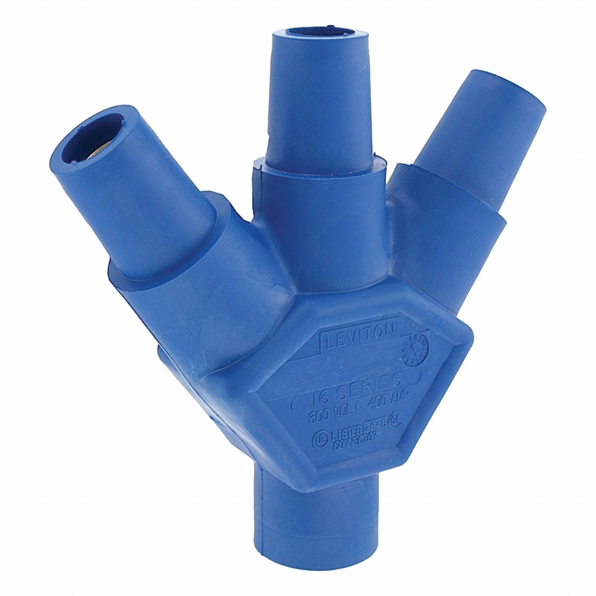 3-Fer Adapter: Male-Female-Female-Female, 400 A, Blue