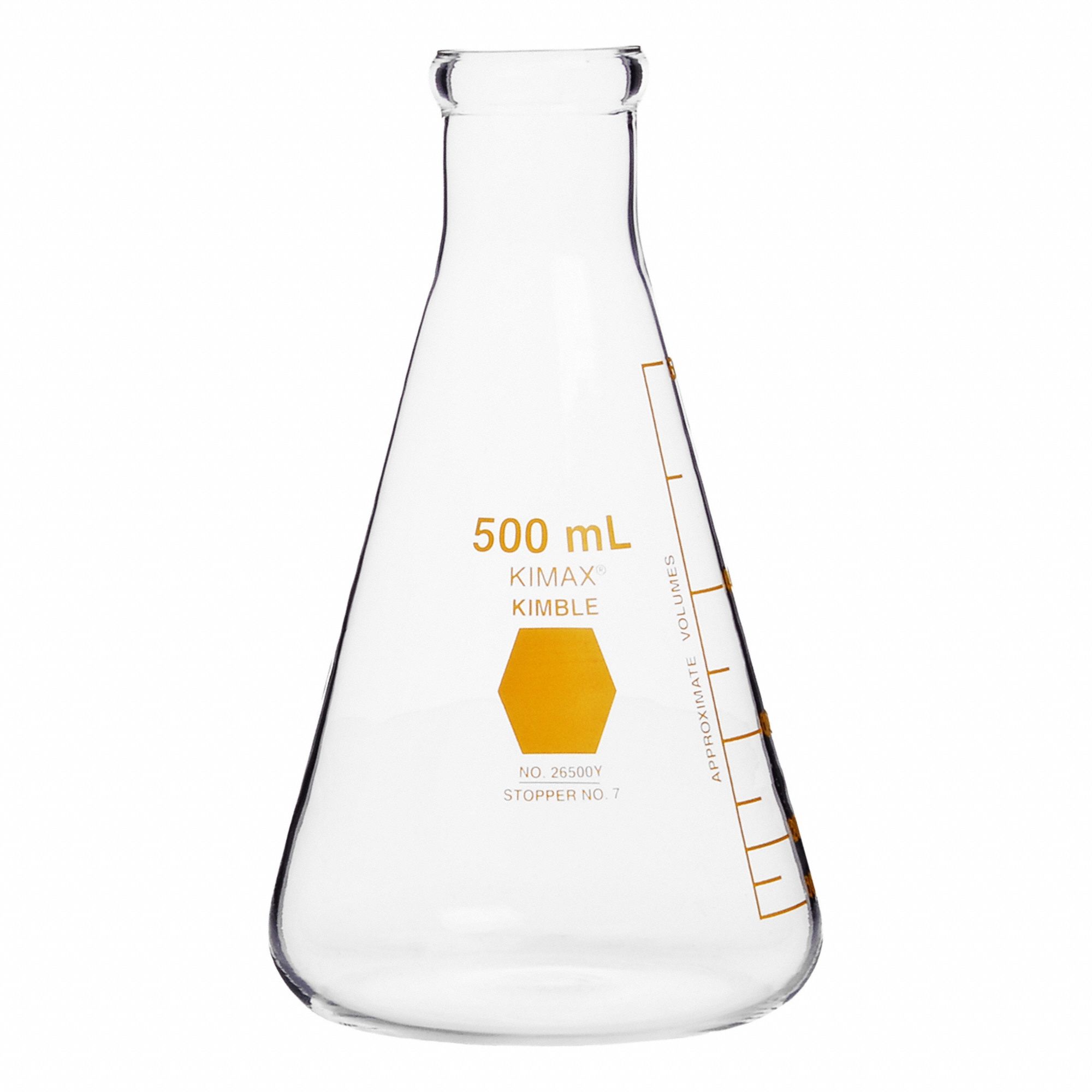 Erlenmeyer Flask: Borosilicate Glass, 500 mL Capacity - mL, 16.9 fl oz Capacity - oz, Graduated, A
