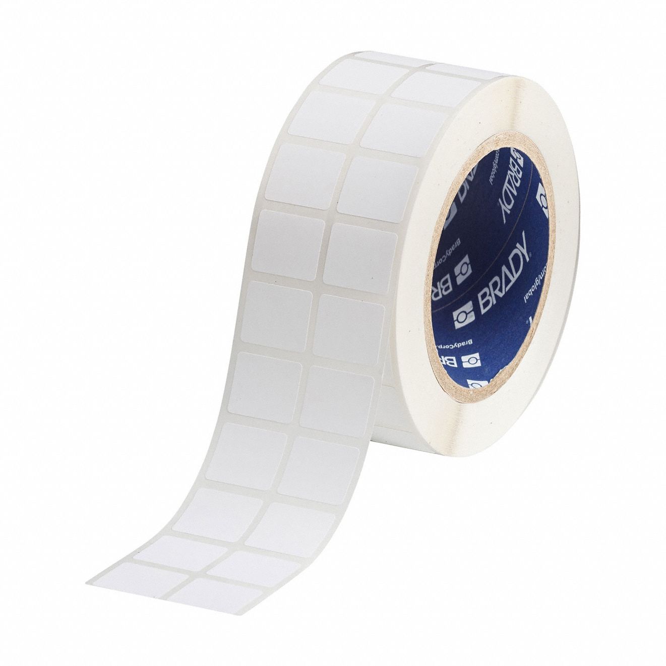 Pre-Cut Label Stock Roll: 3/4 in Label Ht, 29/32 in Label Wd, 29/32 in Roll Lg, White