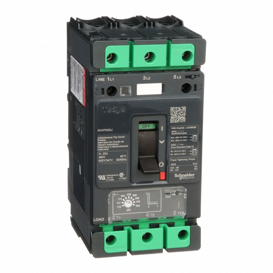 Motor Circuit Protector: 25 A Amps, Adj, Plug-In, 110 A Low Amp Trip Setting, 3 Poles