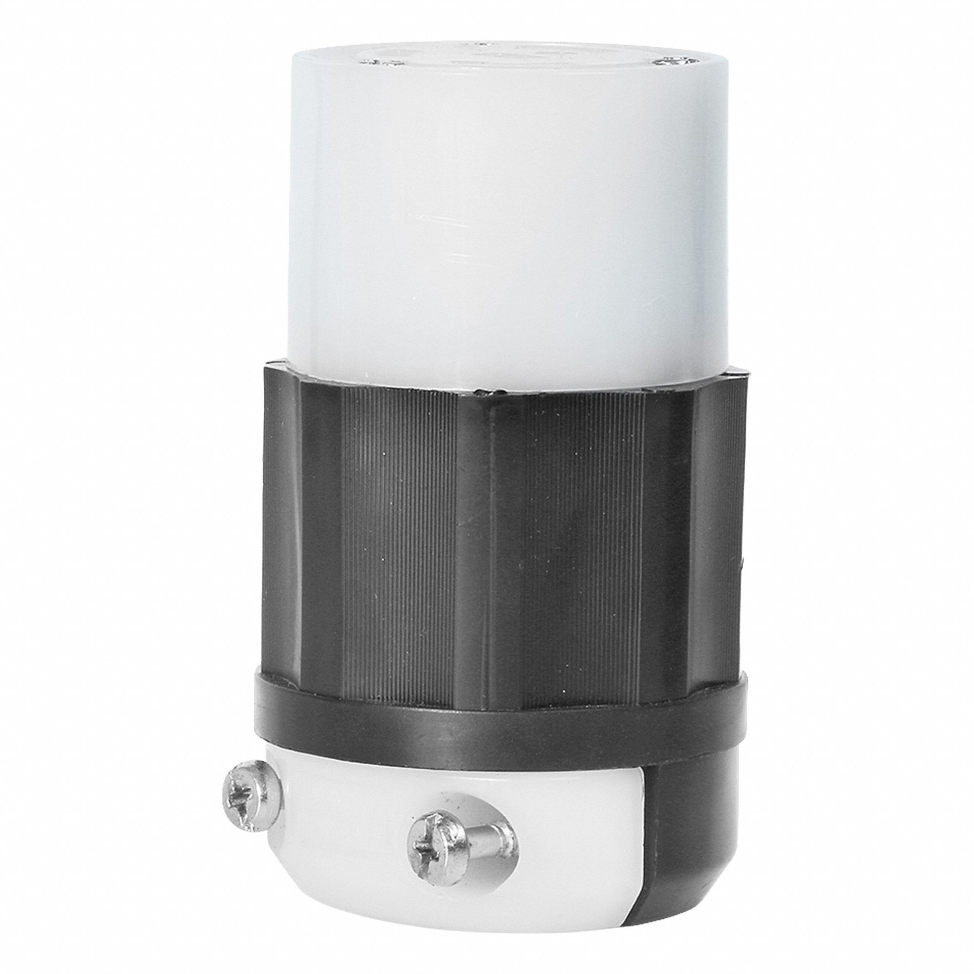 Locking Connector: Non-NEMA, 30 A, 250V AC, 2 Poles, Black/White, Federal Specification