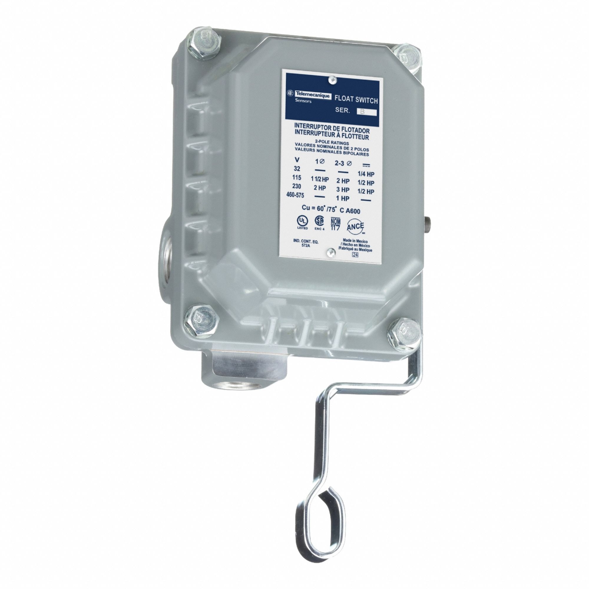 Open Liquid Level Switch: Close On Rise, Open Tank Vertical Mounting, DPST-2NC