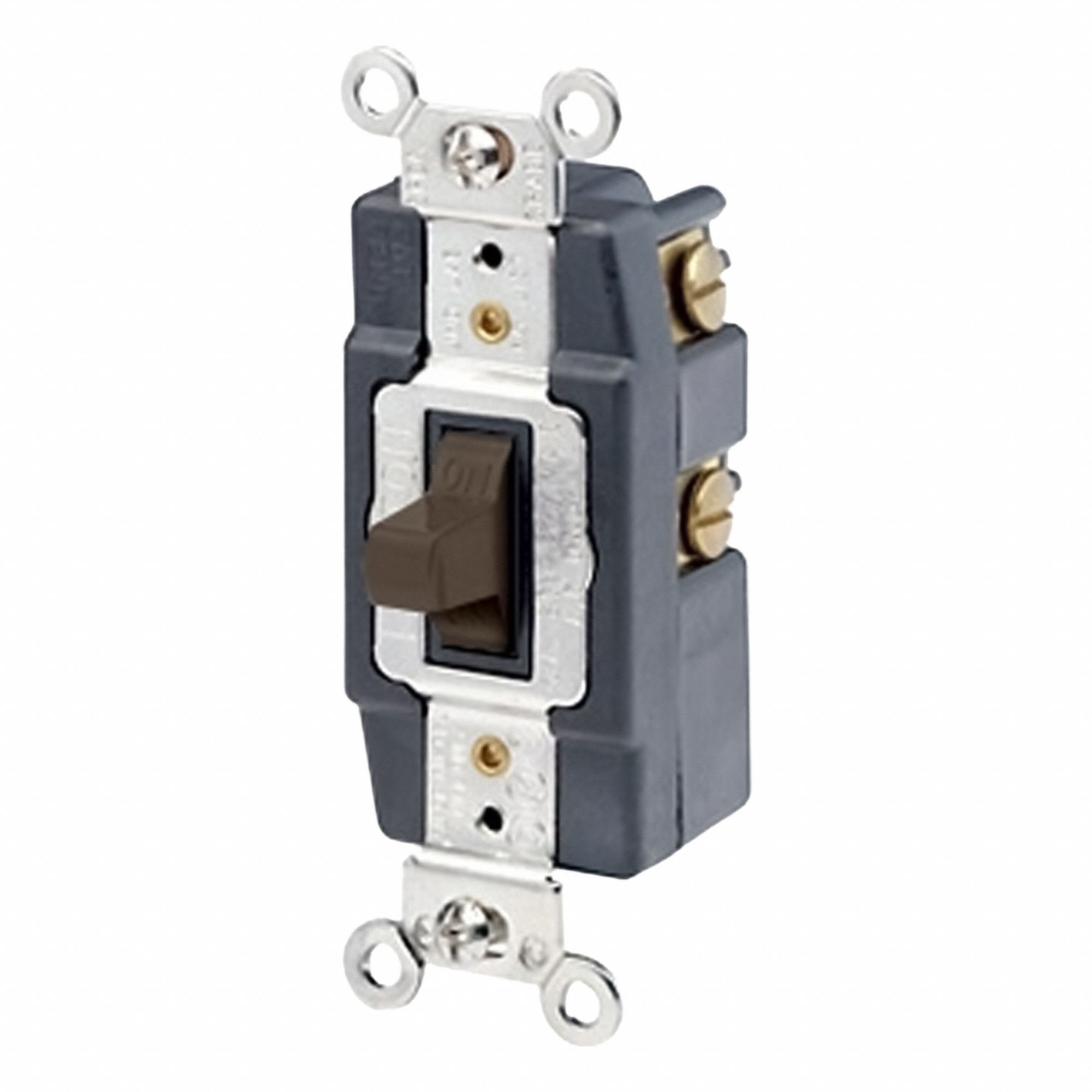 AC Quiet Switch: Toggle Switch, Double Pole/Double Throw, Brown, 30 A, 120/277V AC, Screw Terminals
