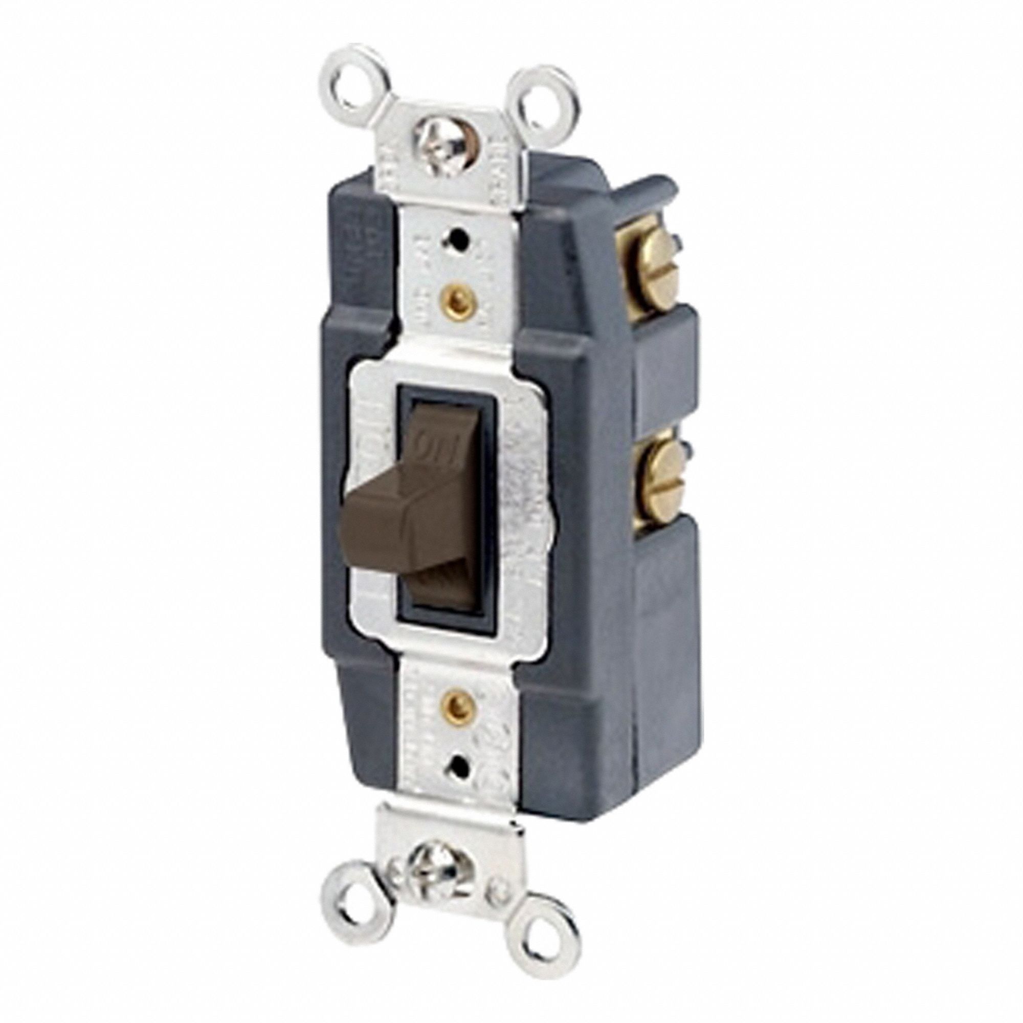 LEVITON Wall Switch: Toggle Switch, Single Pole, Momentary, Brown, 120/277V AC, 20 A (MPN 1257). Key specifications — Illuminated: No; Voltage Rating: 120/277V AC.