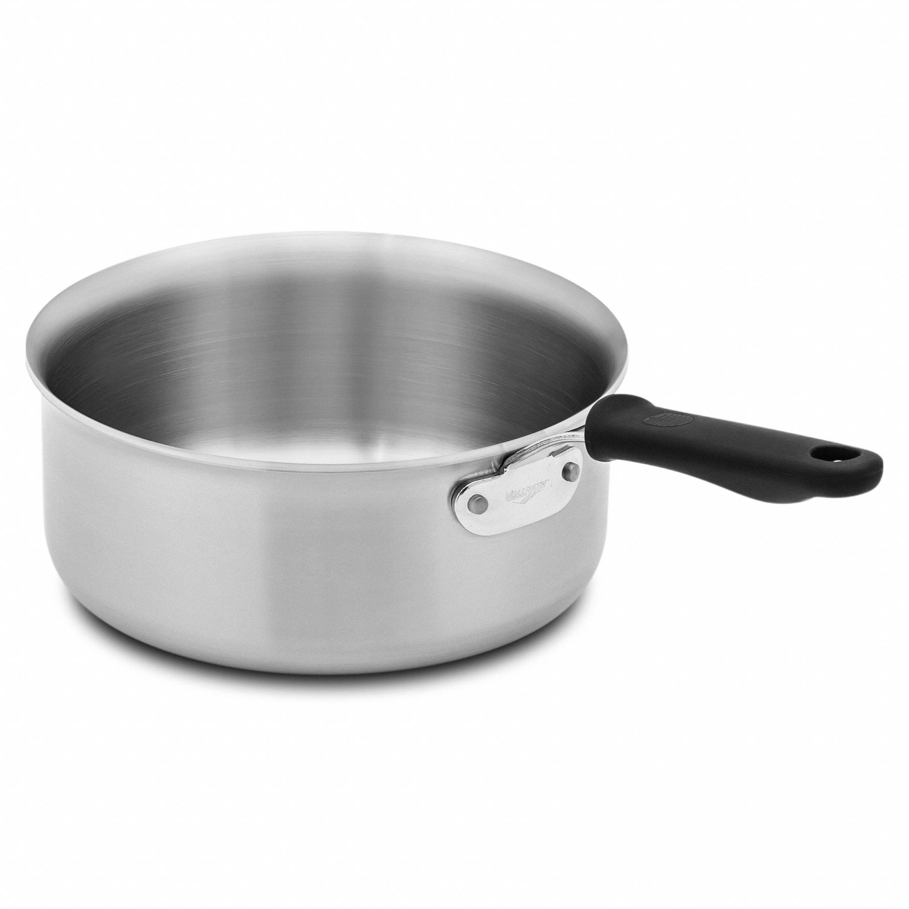 Sauce Pan: 2.5 qt Capacity, Stainless Steel, Riveted, Black, Silicone Handle, NSF Certified