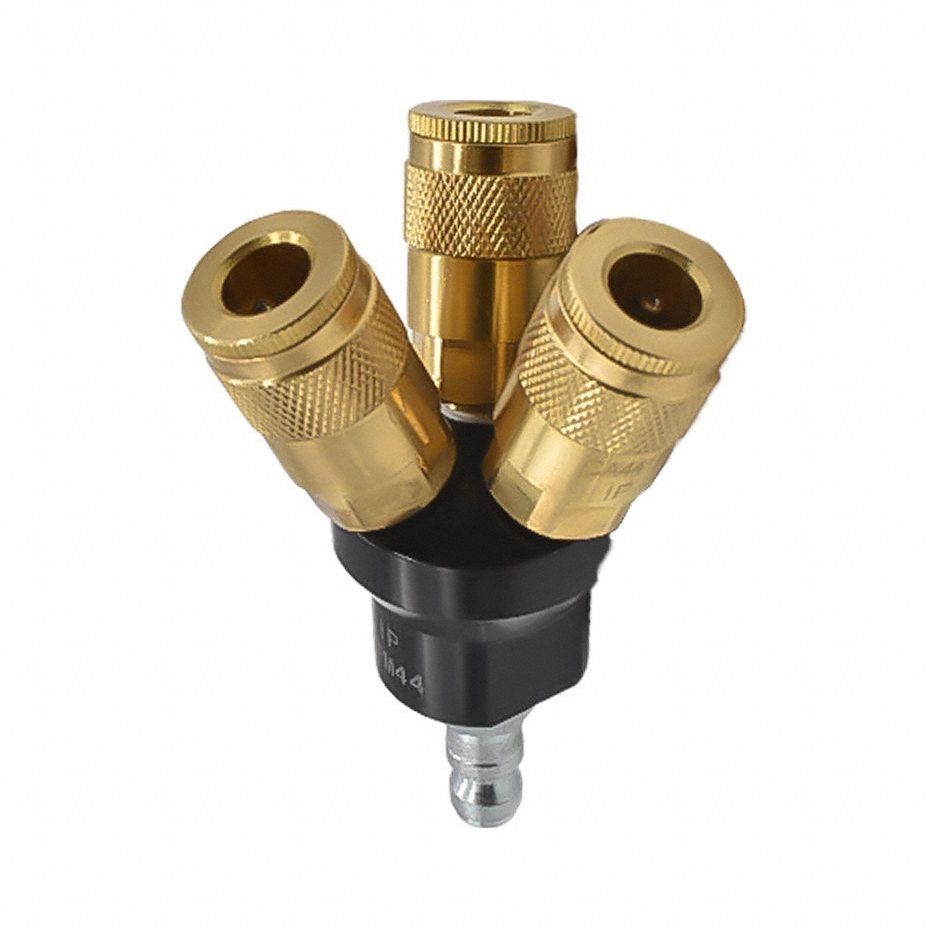 Pipe Manifold Fitting: Inline, Round, Brass, 1/4 in Quick-Disconnect Insert