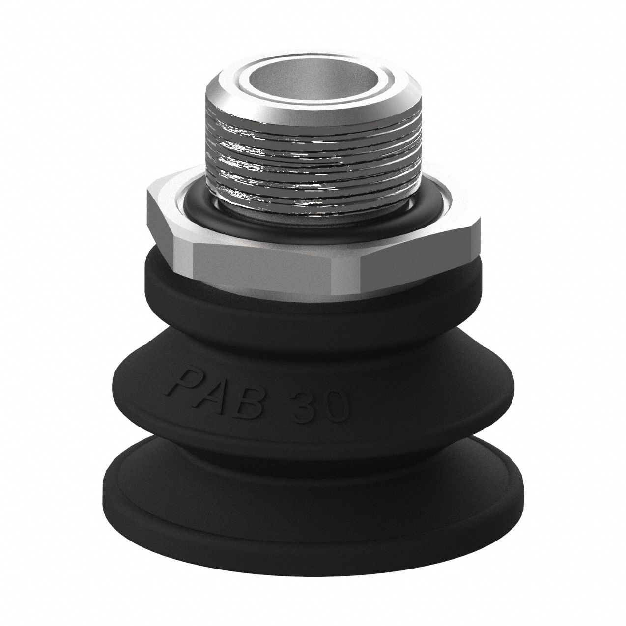 Vacuum Pad Assembly: Bellows, G3/8 in, 30 mm Pad Dia, Nitrile/PVC, Black, 60A, PAB