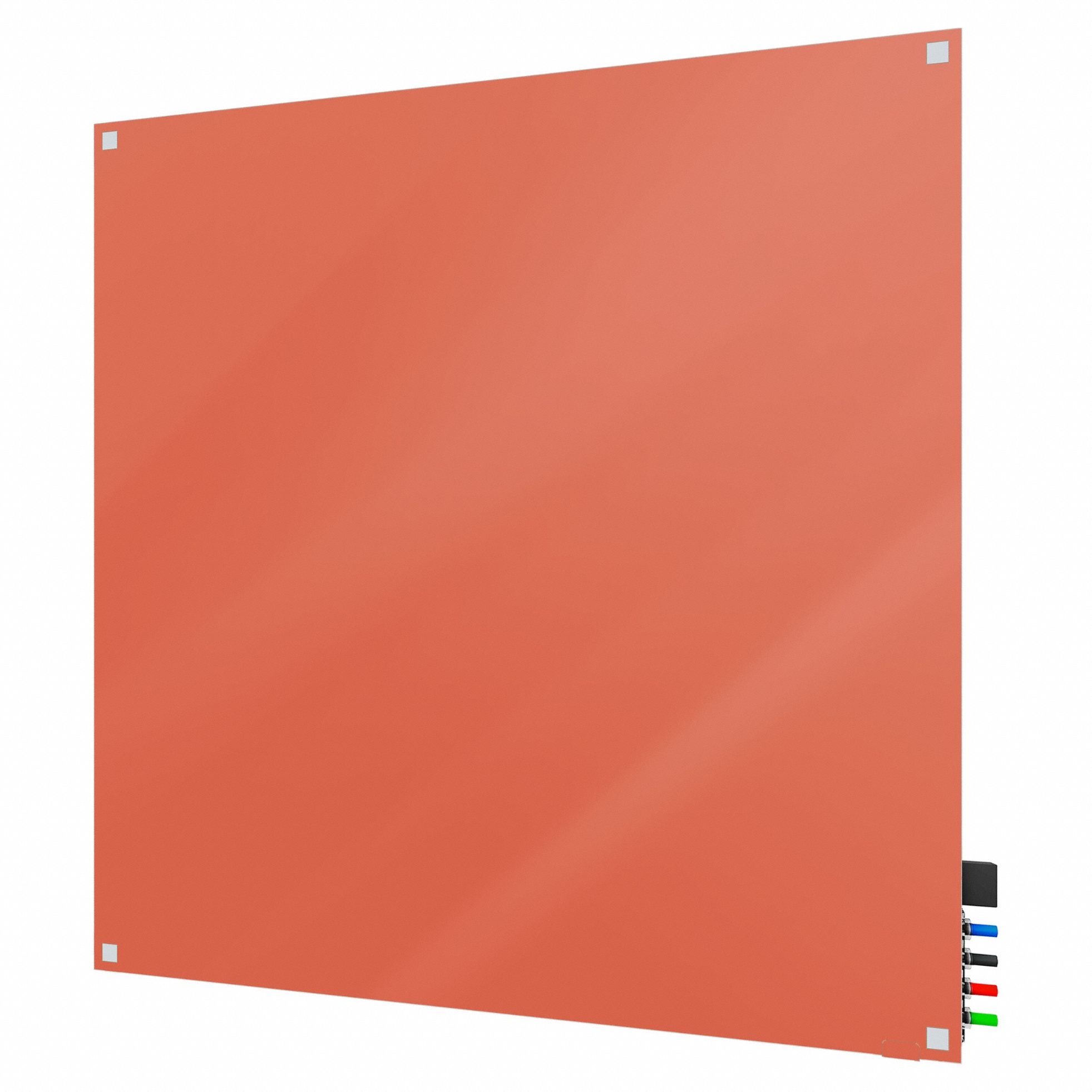Dry Erase Board: Glass, Frameless Style, 48 in Overall Ht, 48 in Overall Wd, Peach