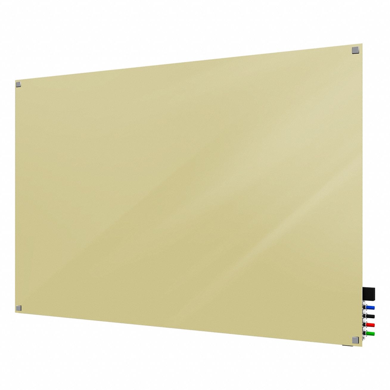 Dry Erase Board: Glass, Frameless Style, 36 in Overall Ht, 48 in Overall Wd, Beige