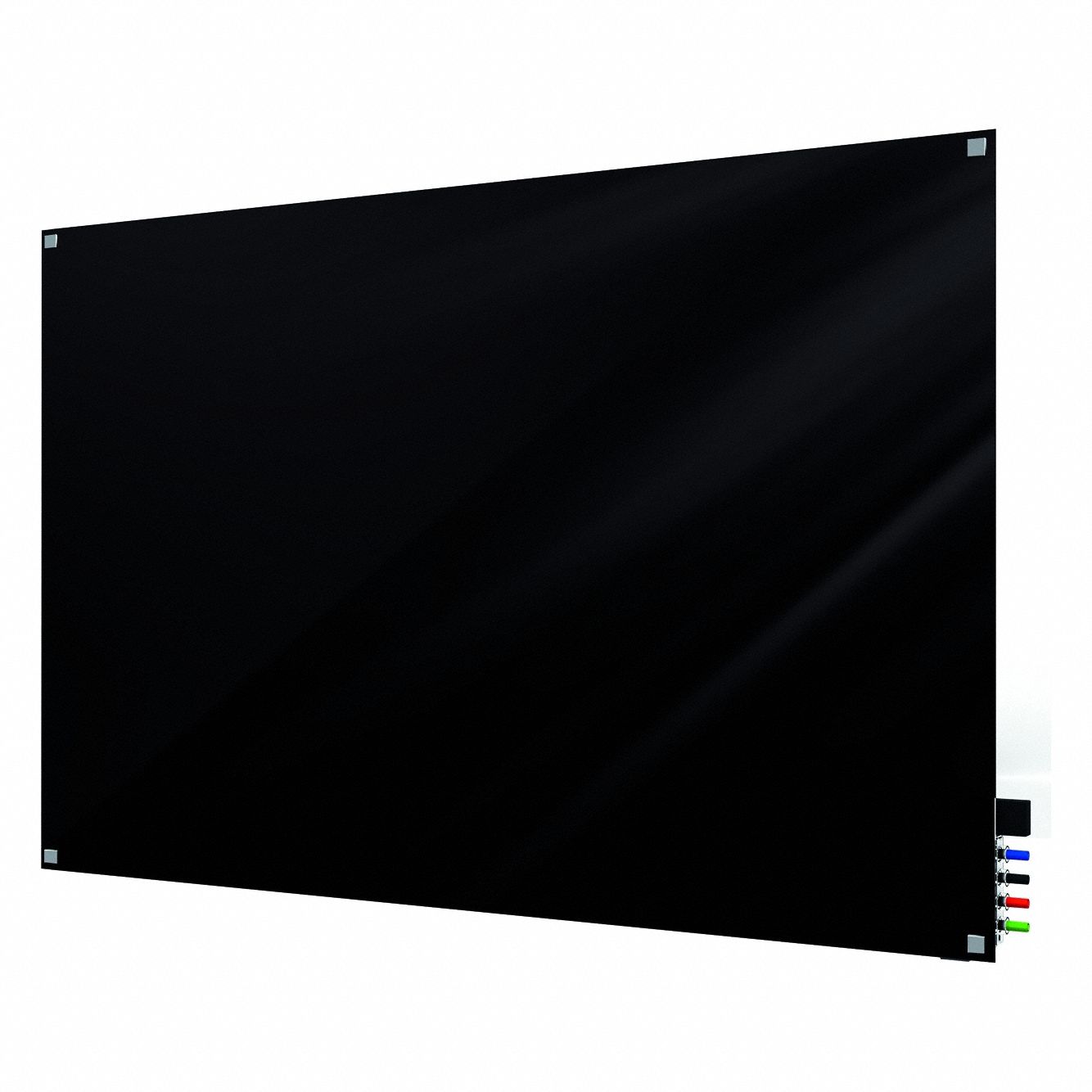 Dry Erase Board: Glass, Frameless Style, 36 in Overall Ht, 48 in Overall Wd, Black