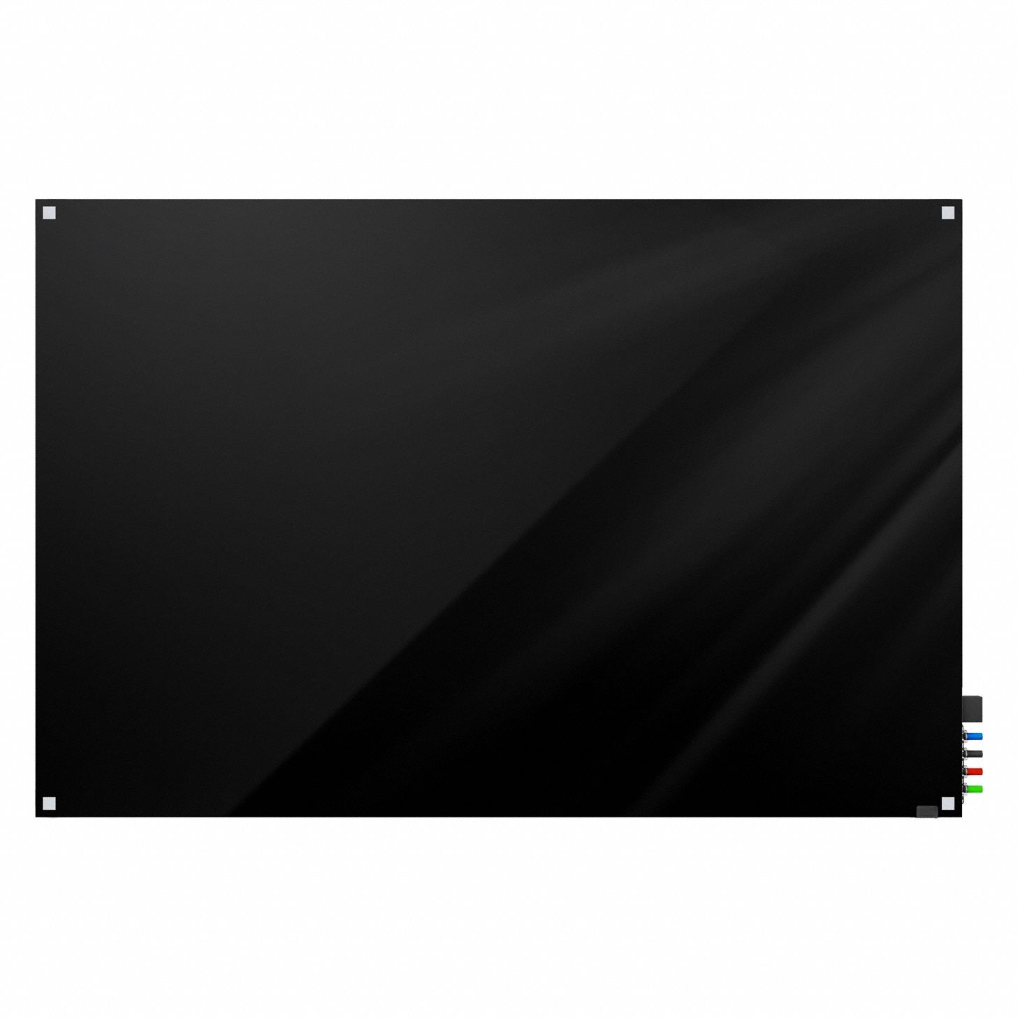 Dry Erase Board: Glass, Frameless Style, 24 in Overall Ht, 36 in Overall Wd, Black