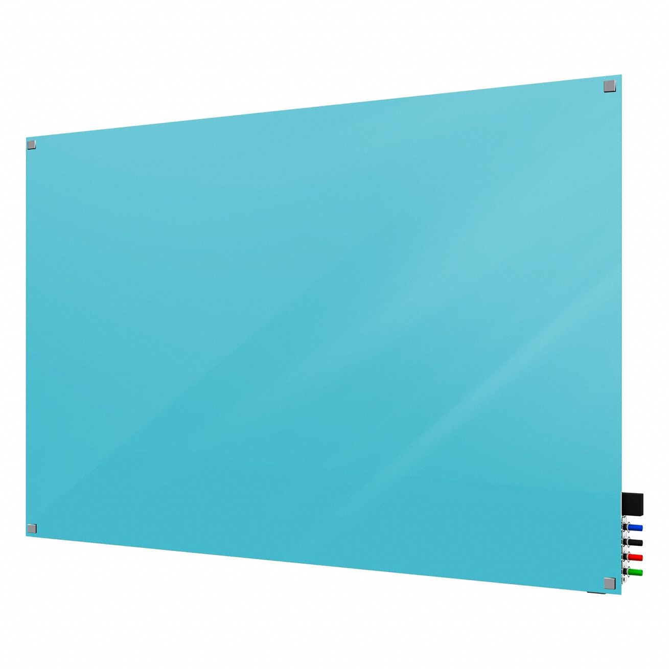 Dry Erase Board: Glass, Frameless Style, 36 in Overall Ht, 48 in Overall Wd, Blue