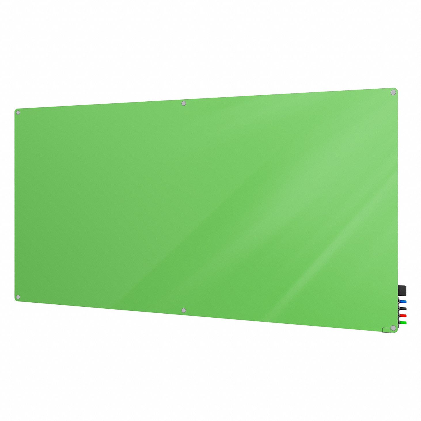 Dry Erase Board: Glass, Frameless Style, 48 in Overall Ht, 72 in Overall Wd, Green