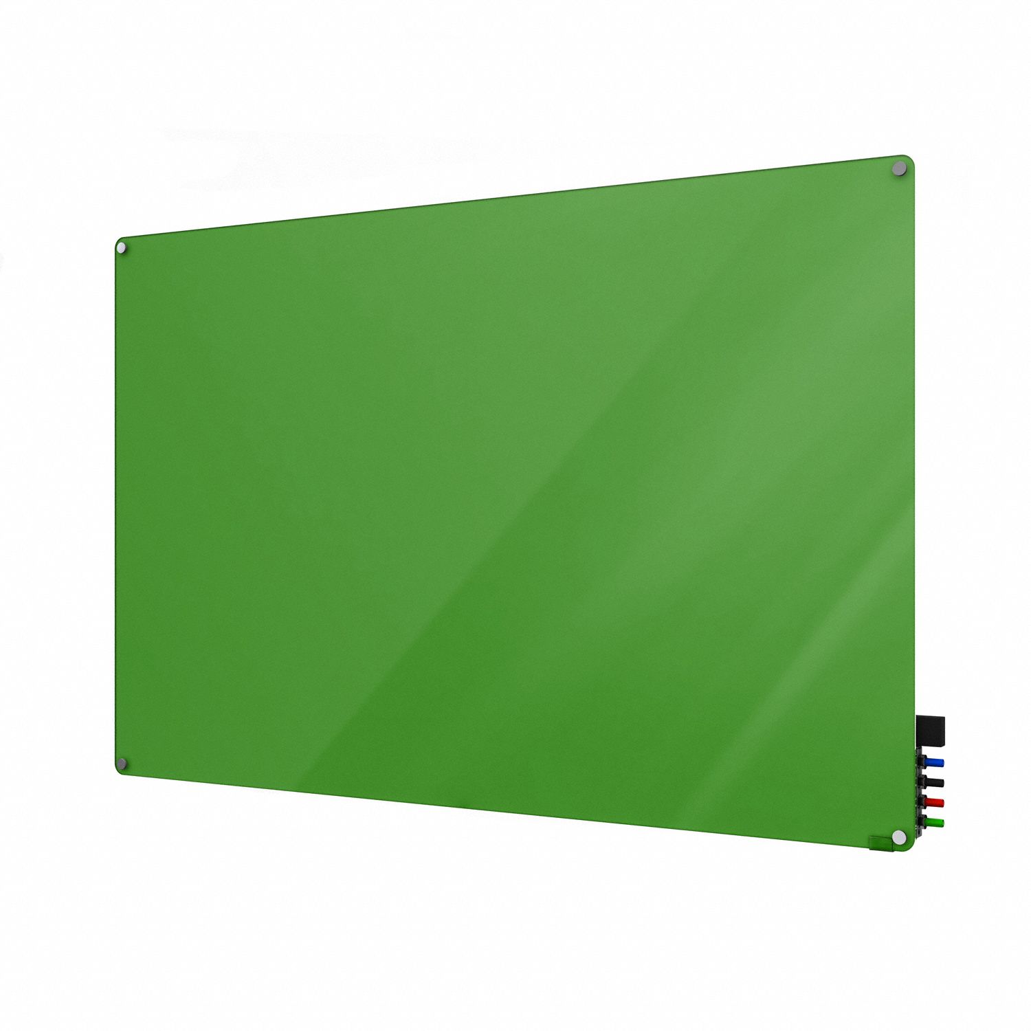 Dry Erase Board: Glass, Frameless Style, 36 in Overall Ht, 48 in Overall Wd, Green