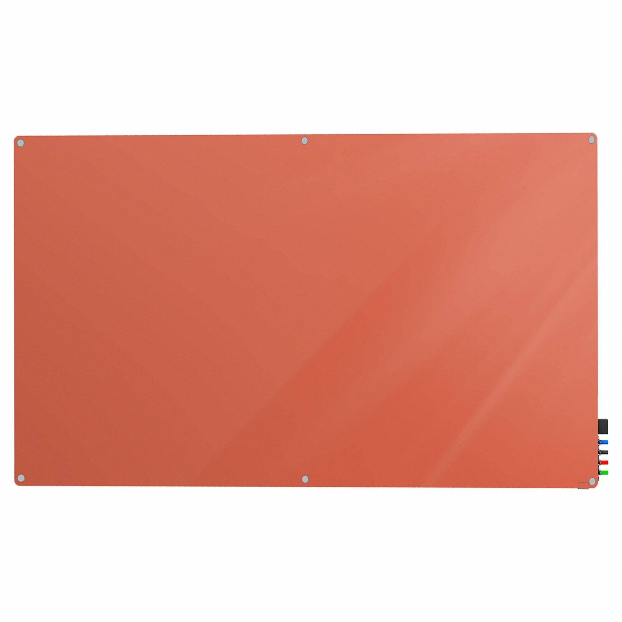 Dry Erase Board: Glass, Frameless Style, 48 in Overall Ht, 72 in Overall Wd, Peach